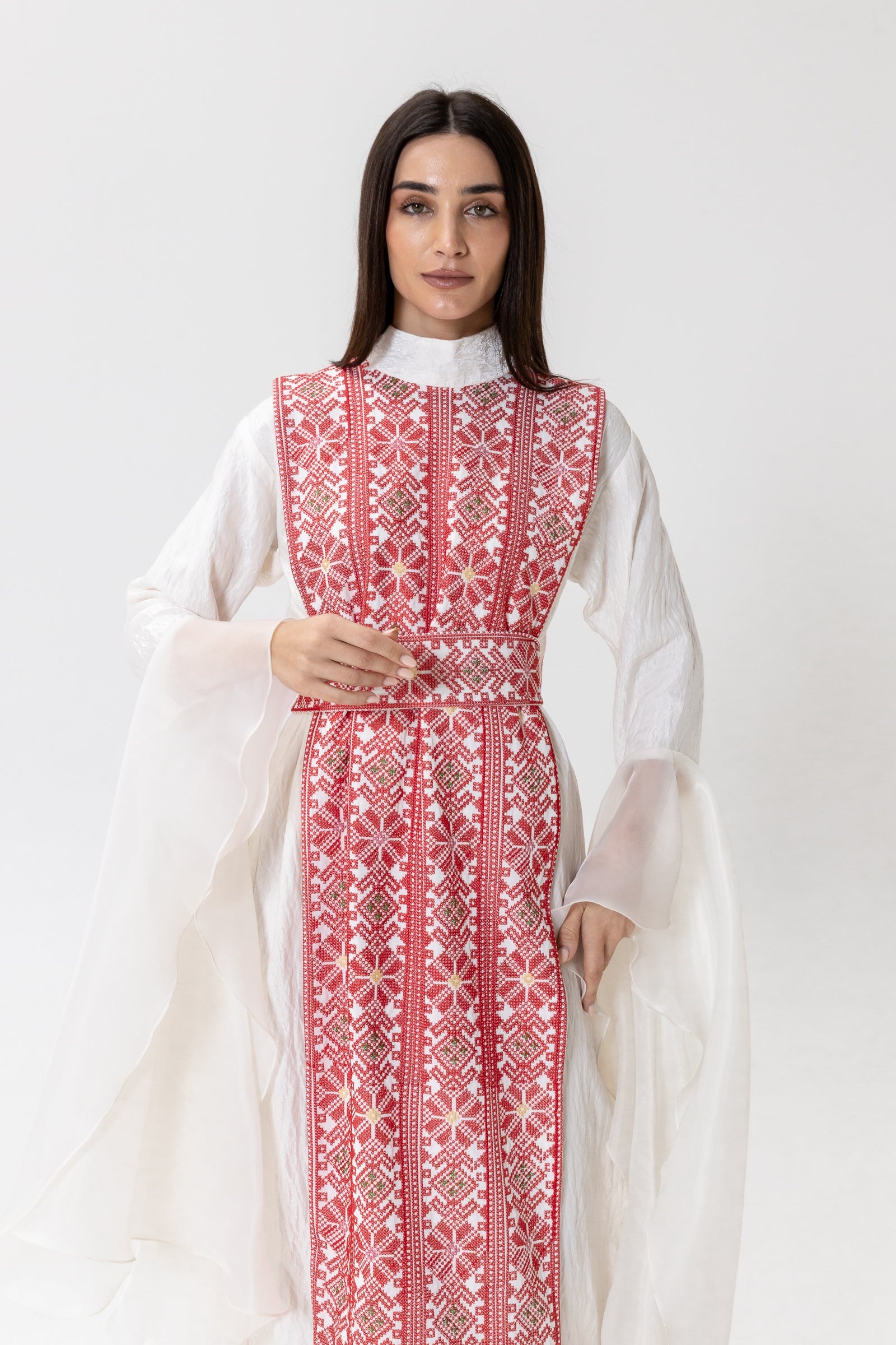 White Dress with Embroidered Overlay