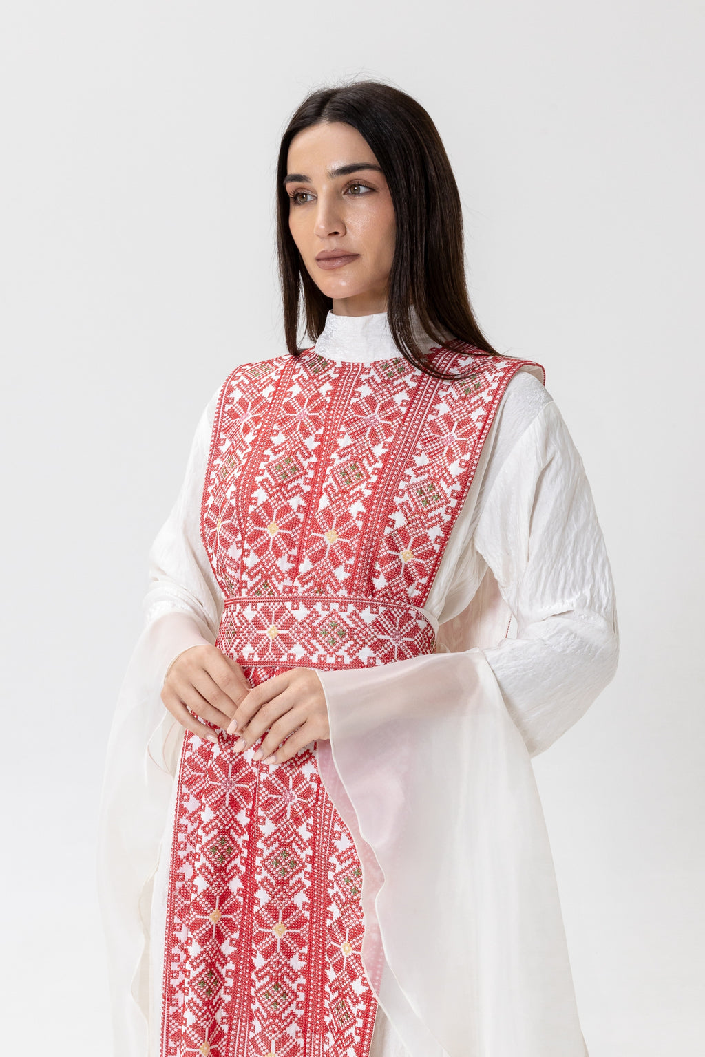 White Dress with Embroidered Overlay