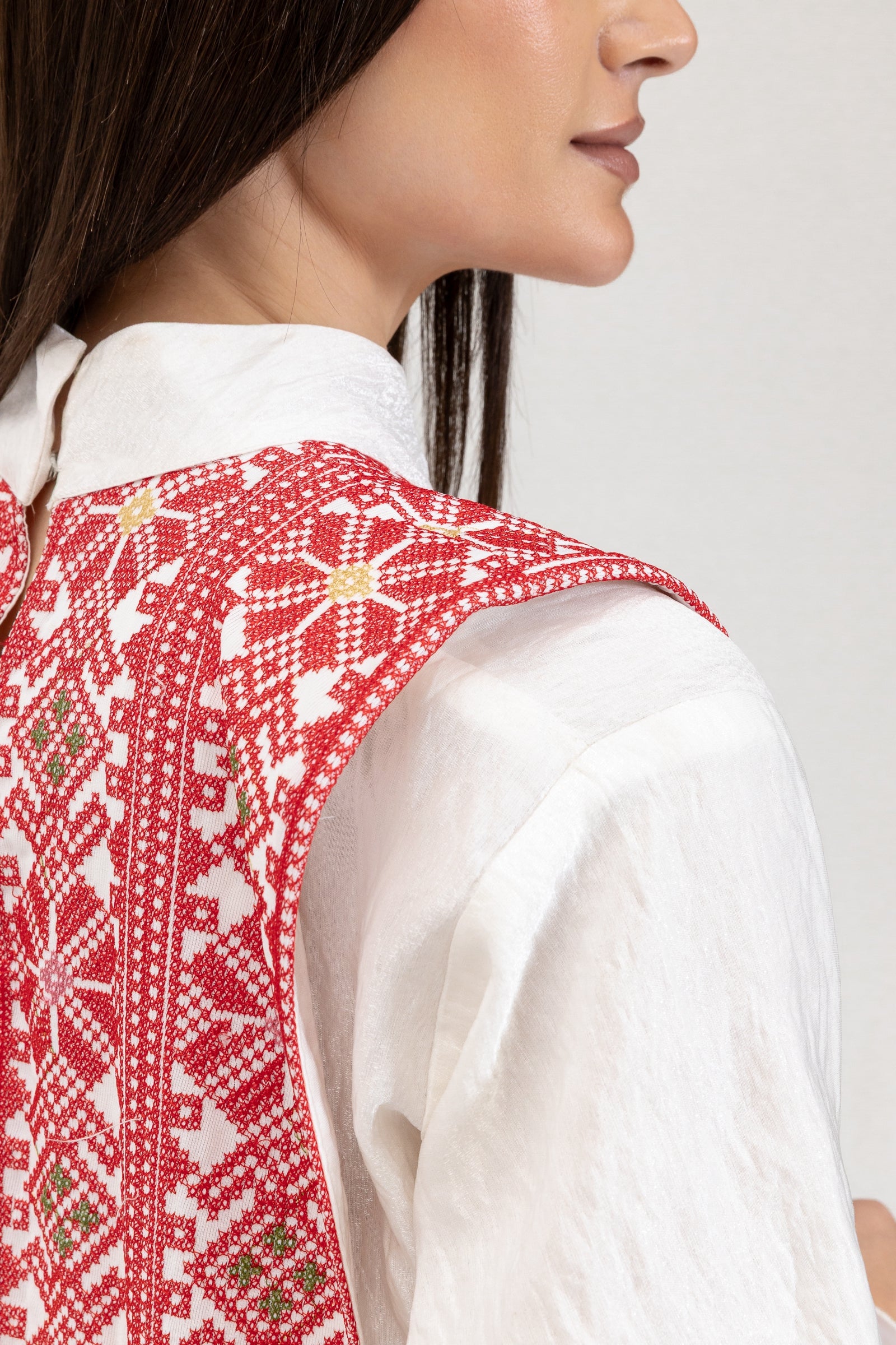 White Dress with Embroidered Overlay
