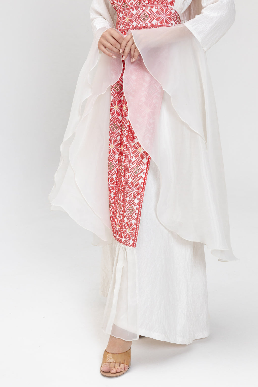 White Dress with Embroidered Overlay