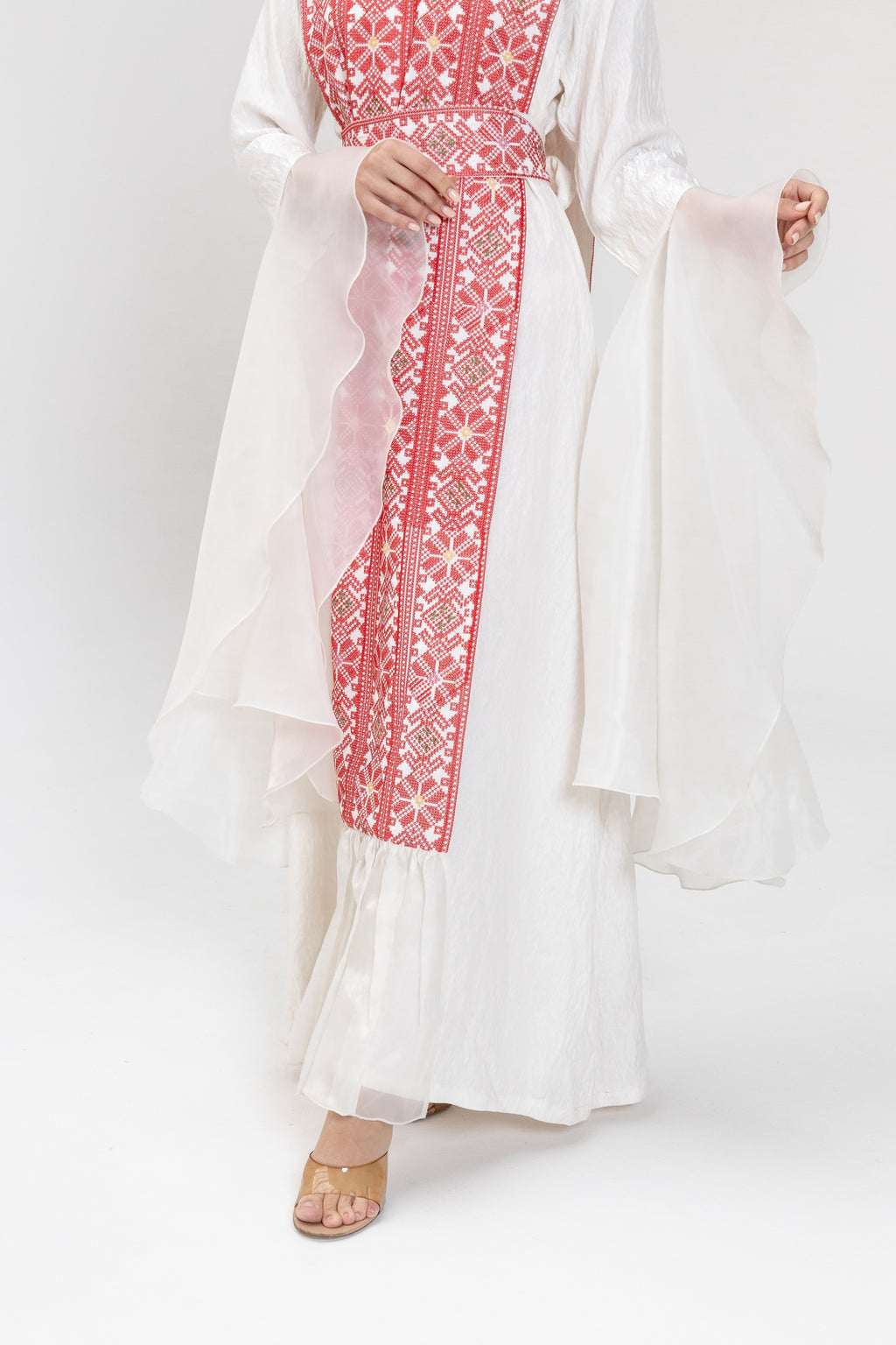 White Dress with Embroidered Overlay