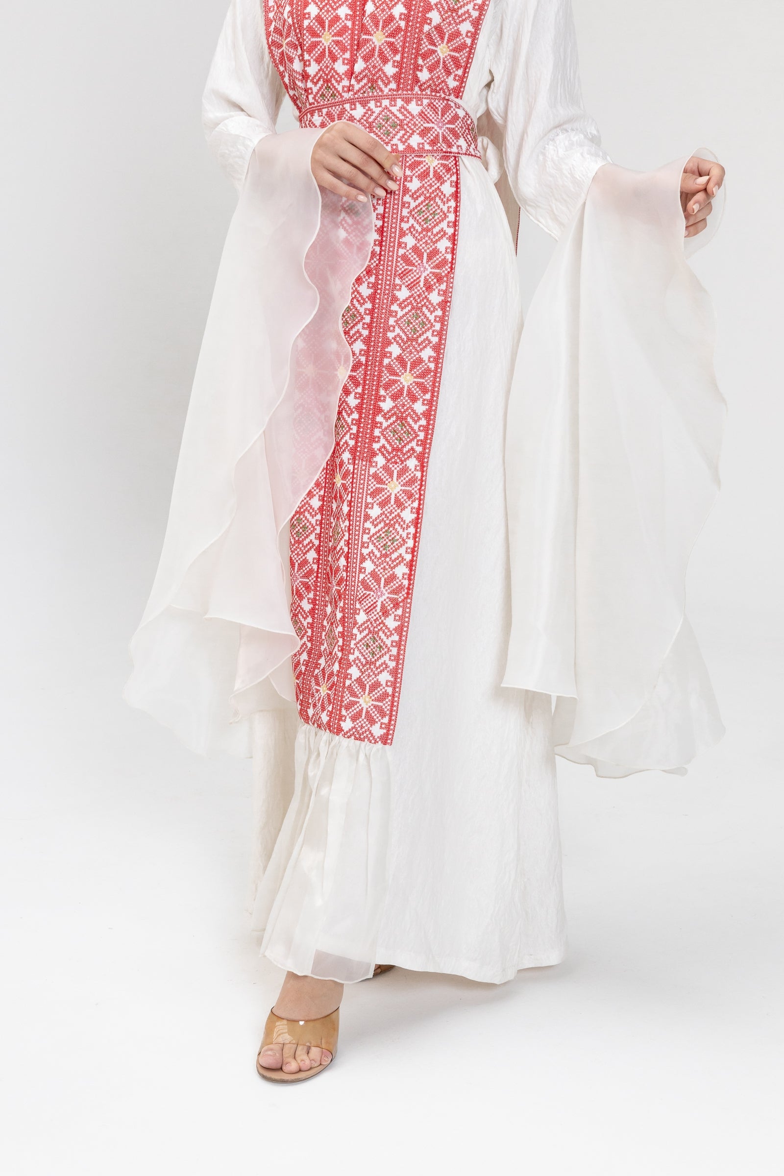 White Dress with Embroidered Overlay