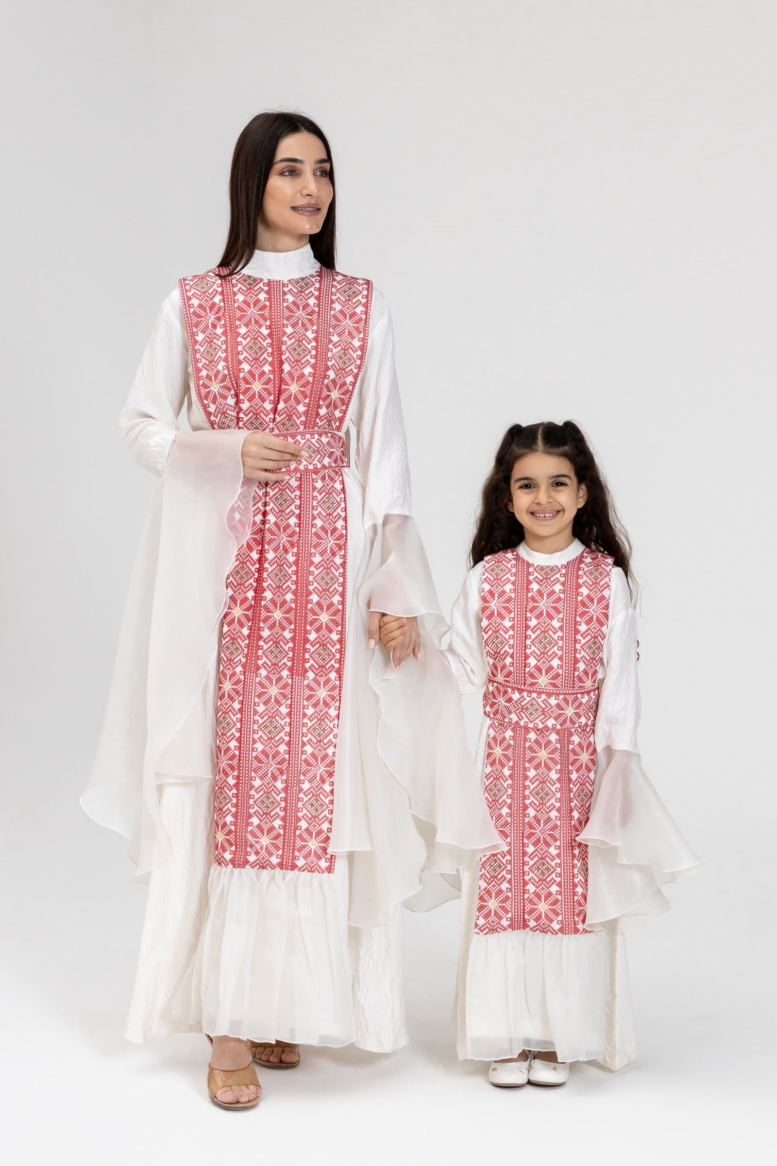 Kids White Dress with Embroidered Overlay