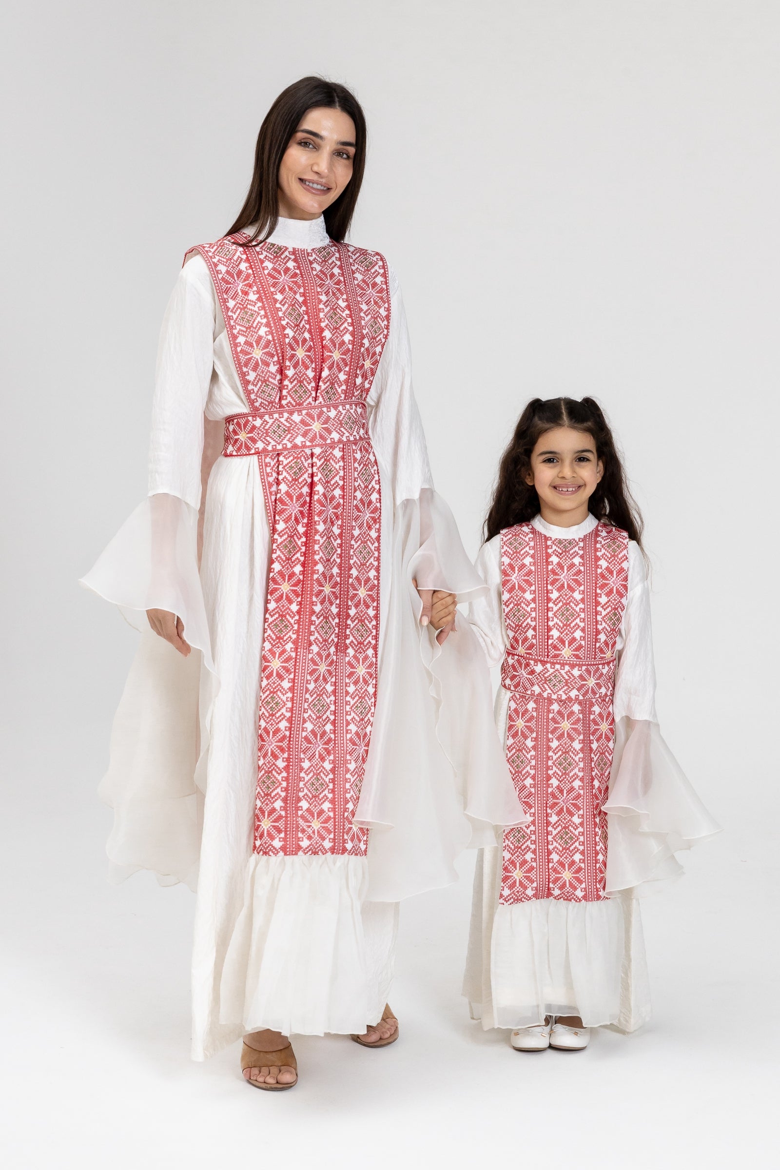 Kids White Dress with Embroidered Overlay