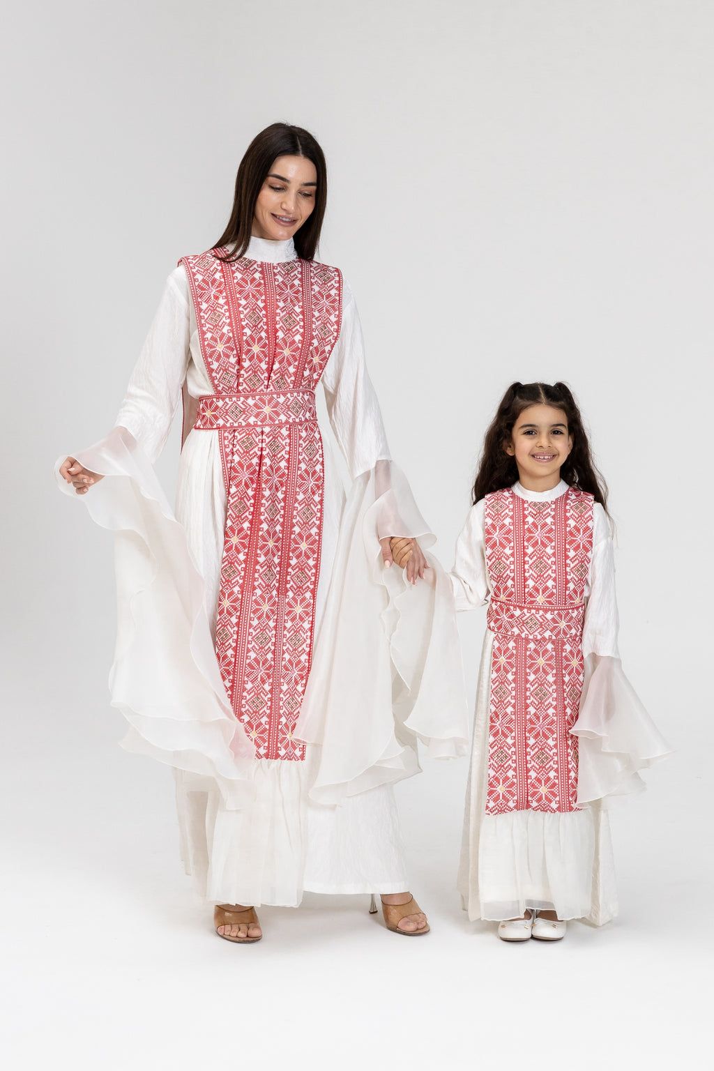 Kids White Dress with Embroidered Overlay