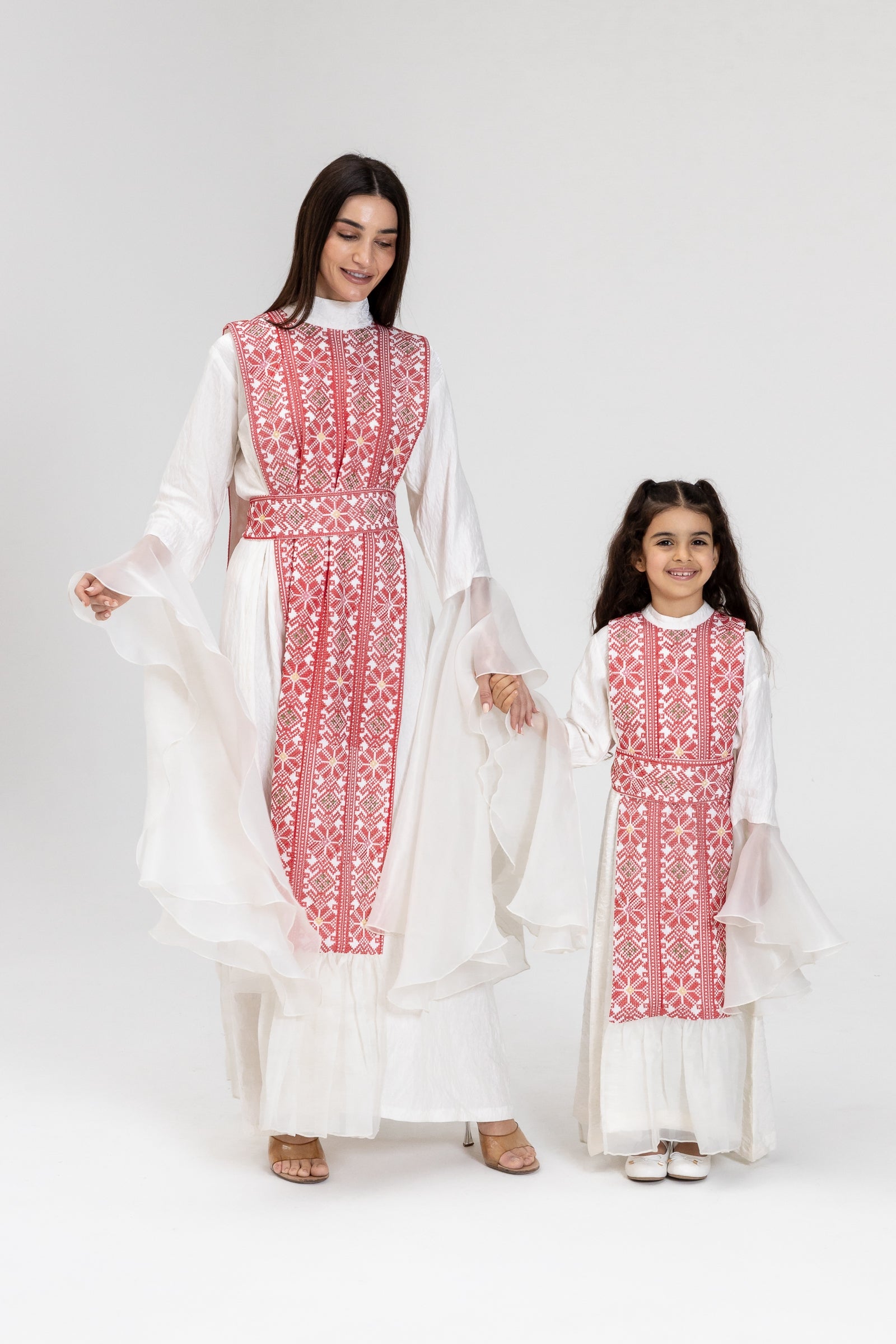 Kids White Dress with Embroidered Overlay