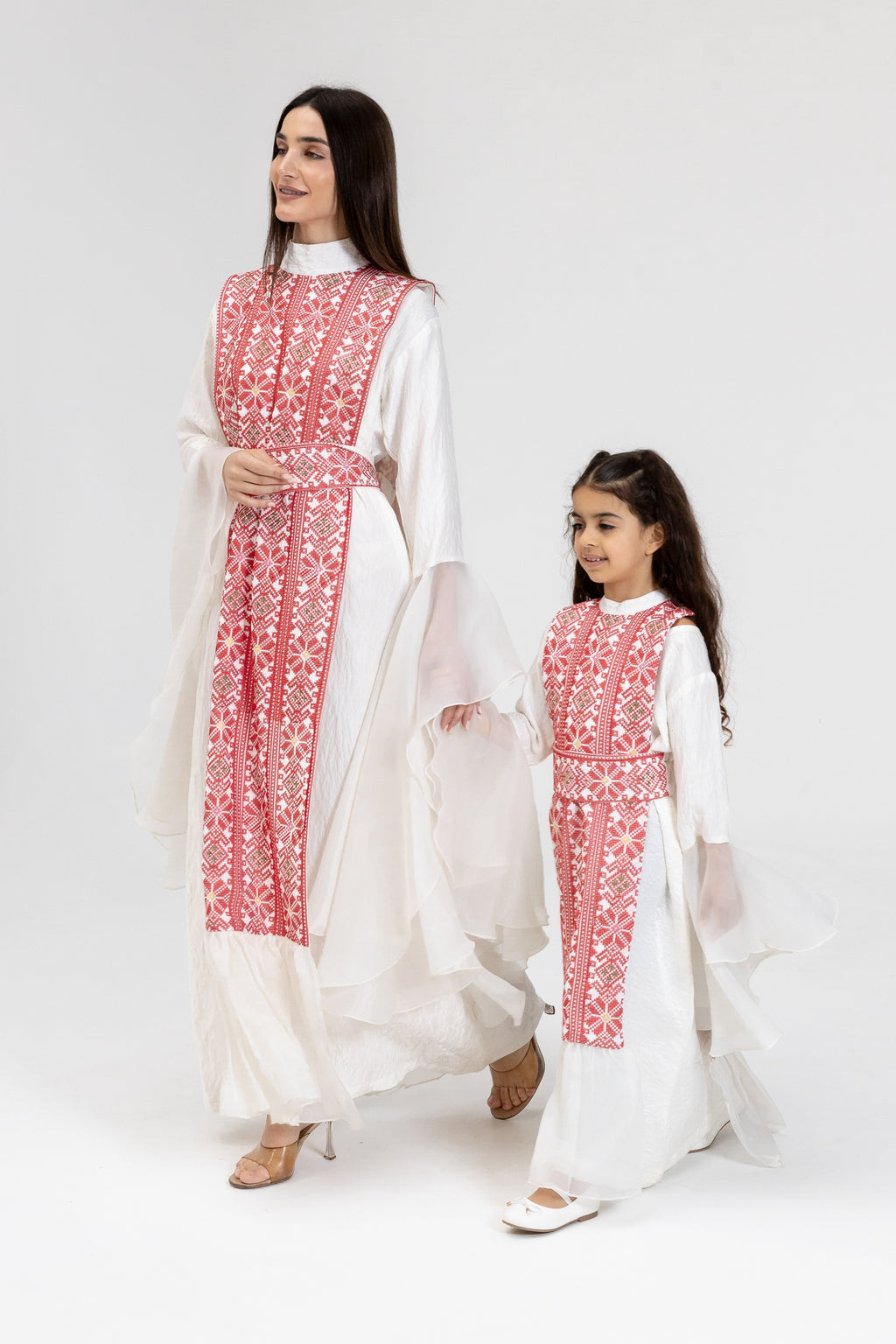 Kids White Dress with Embroidered Overlay