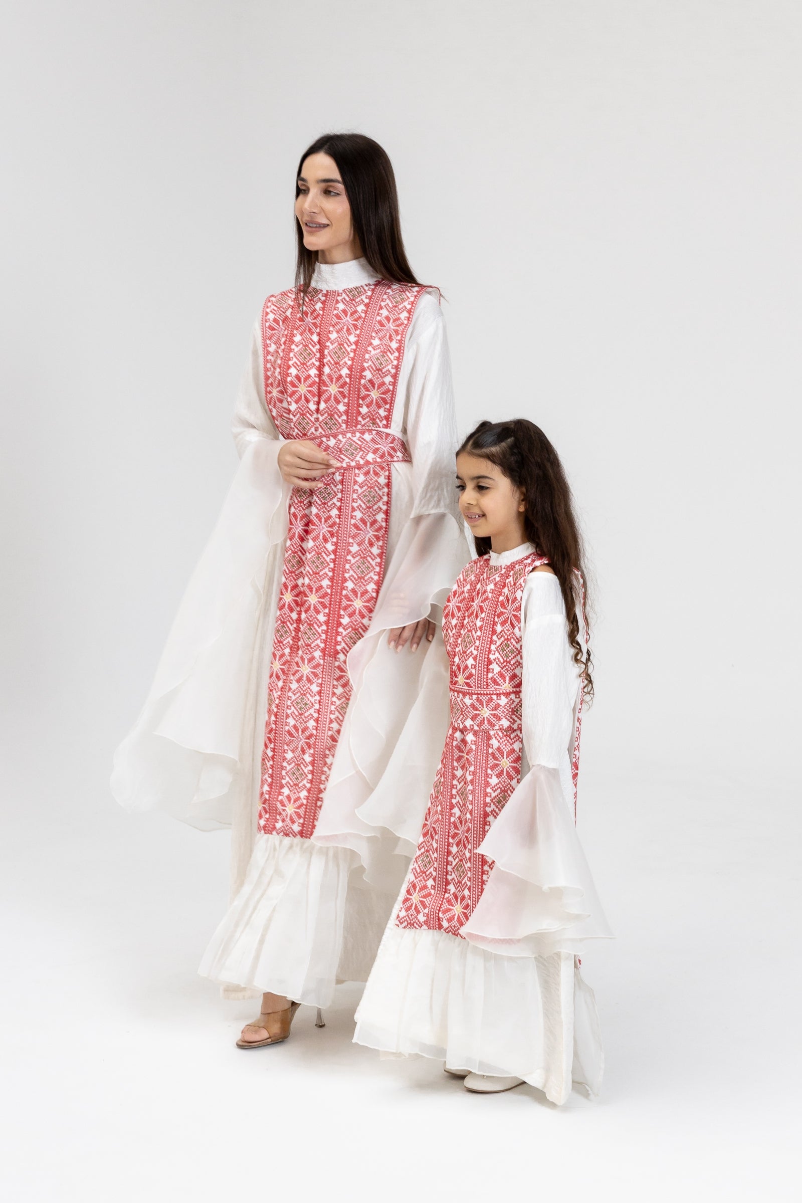 Kids White Dress with Embroidered Overlay