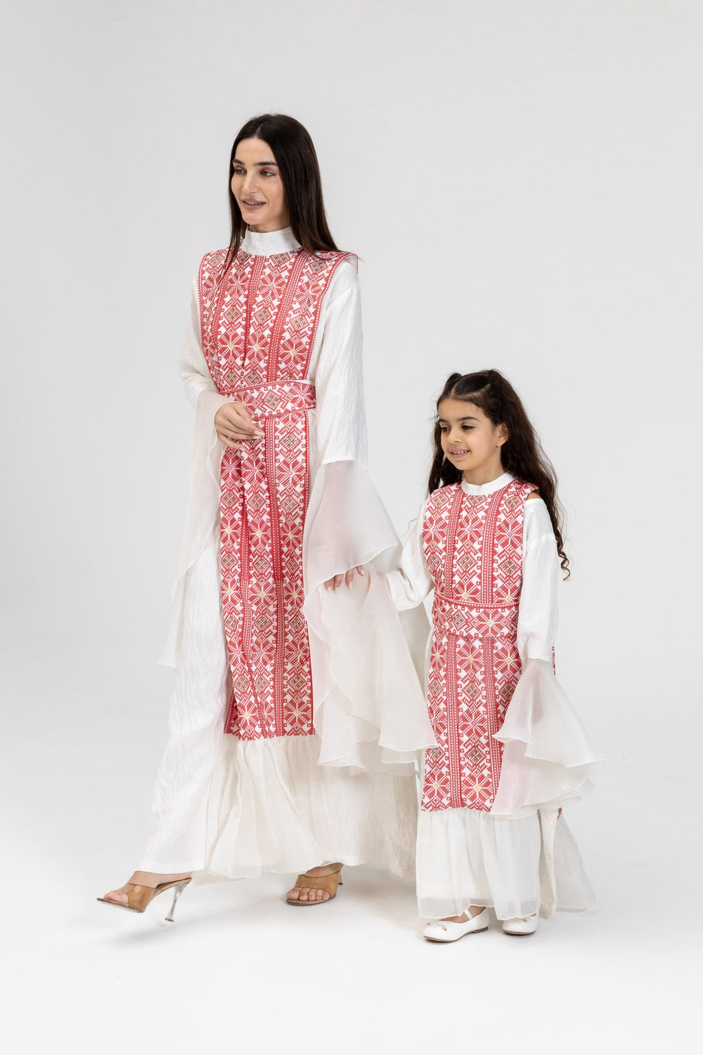 Kids White Dress with Embroidered Overlay