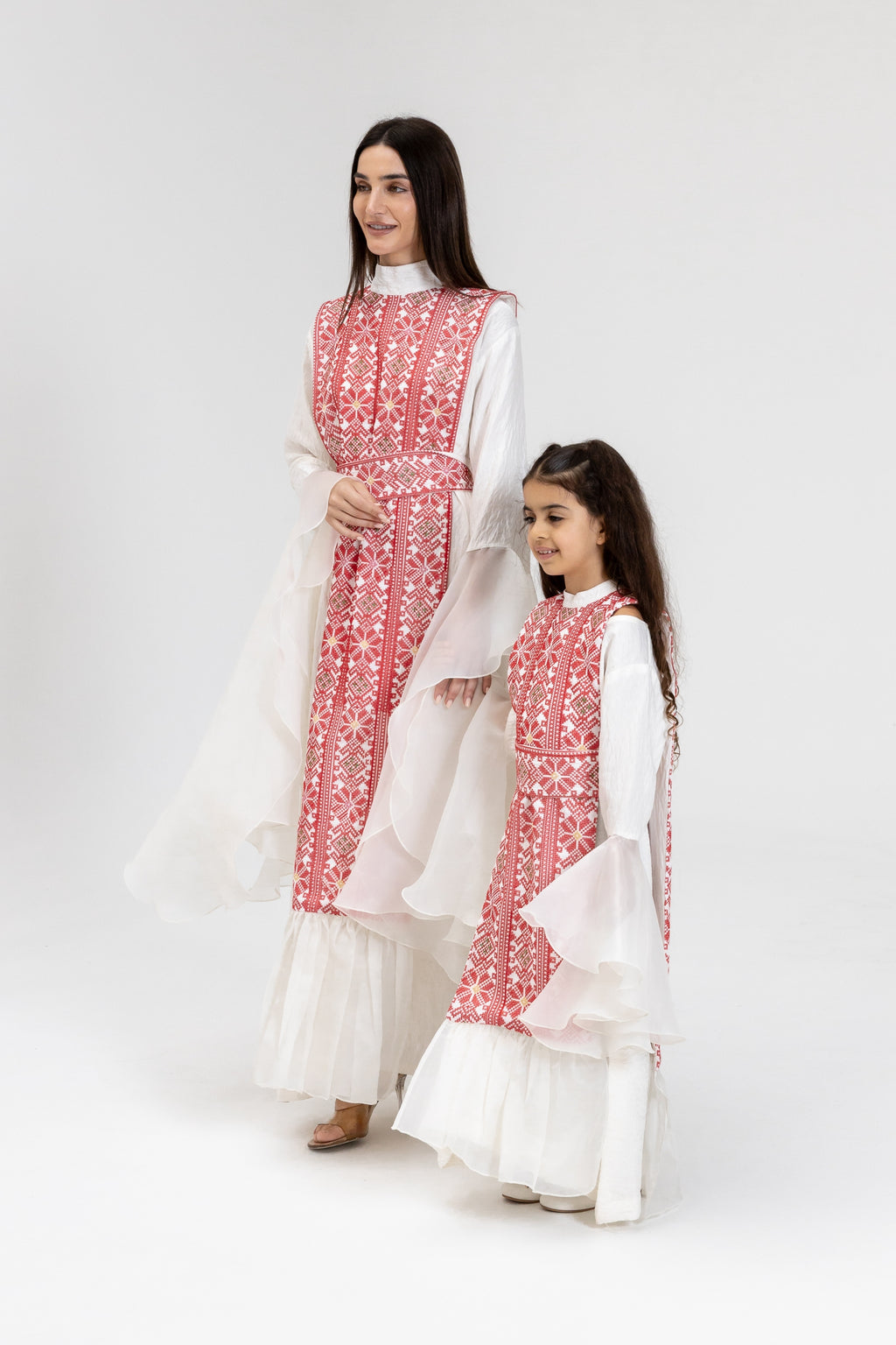 Kids White Dress with Embroidered Overlay