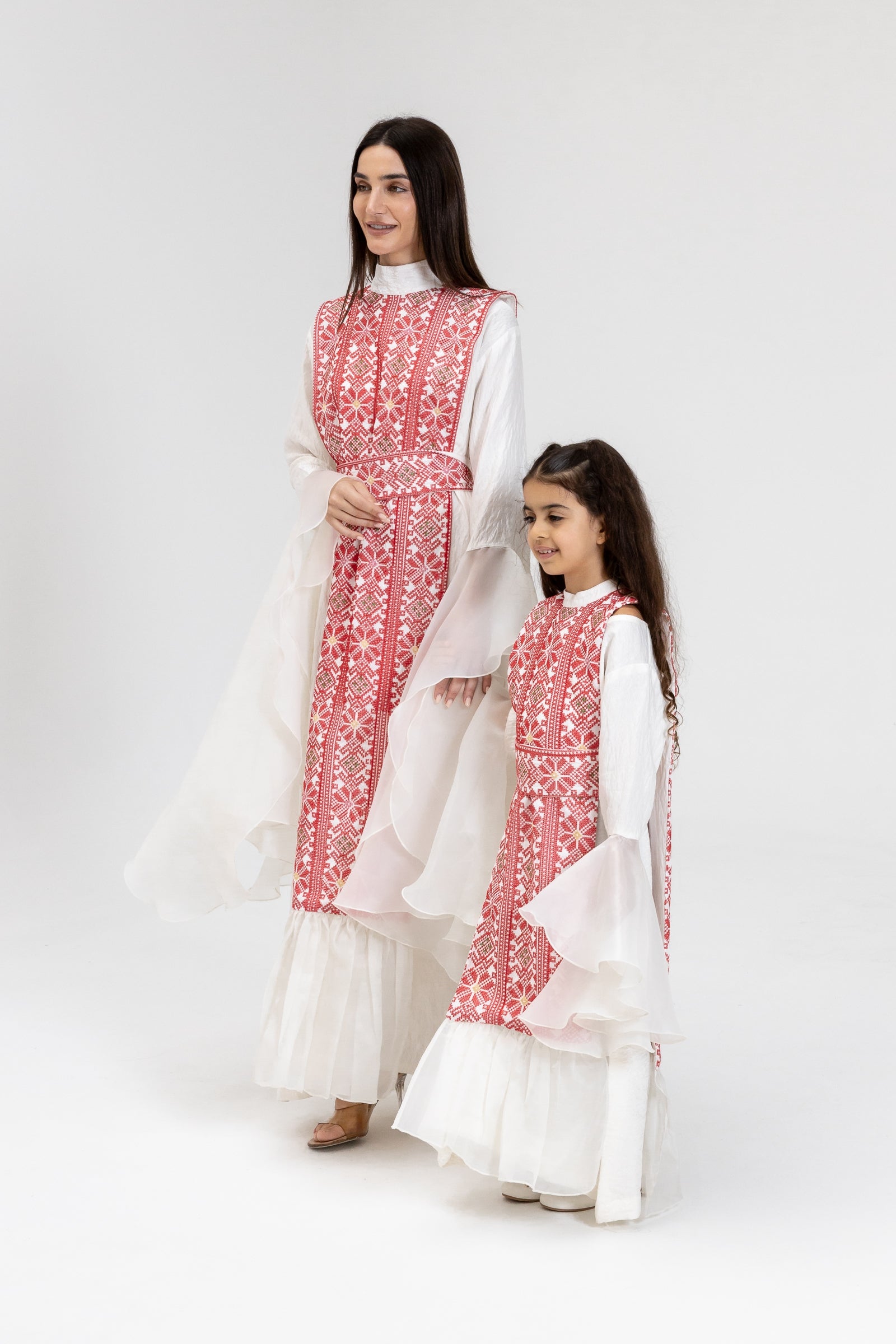 Kids White Dress with Embroidered Overlay