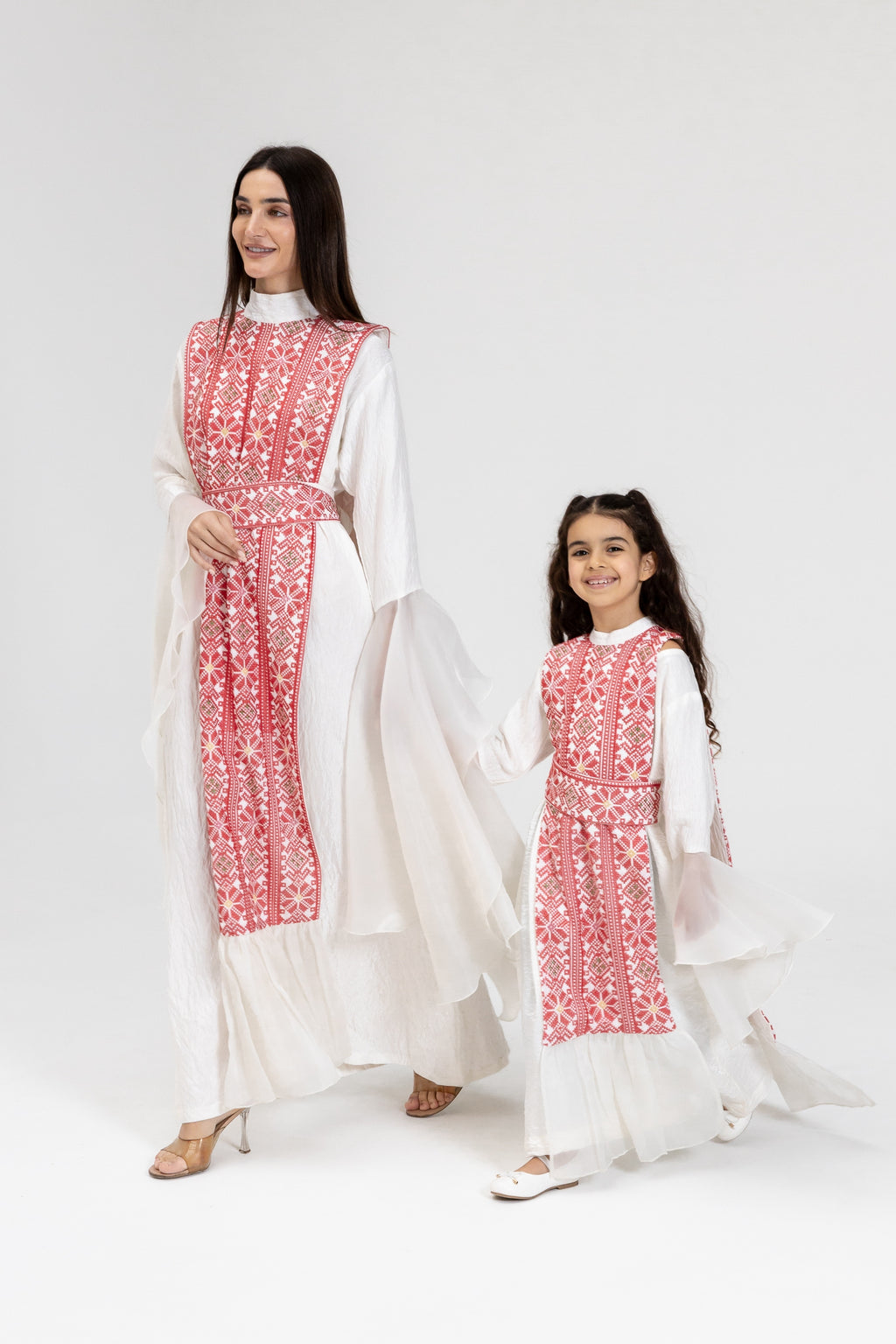 Kids White Dress with Embroidered Overlay