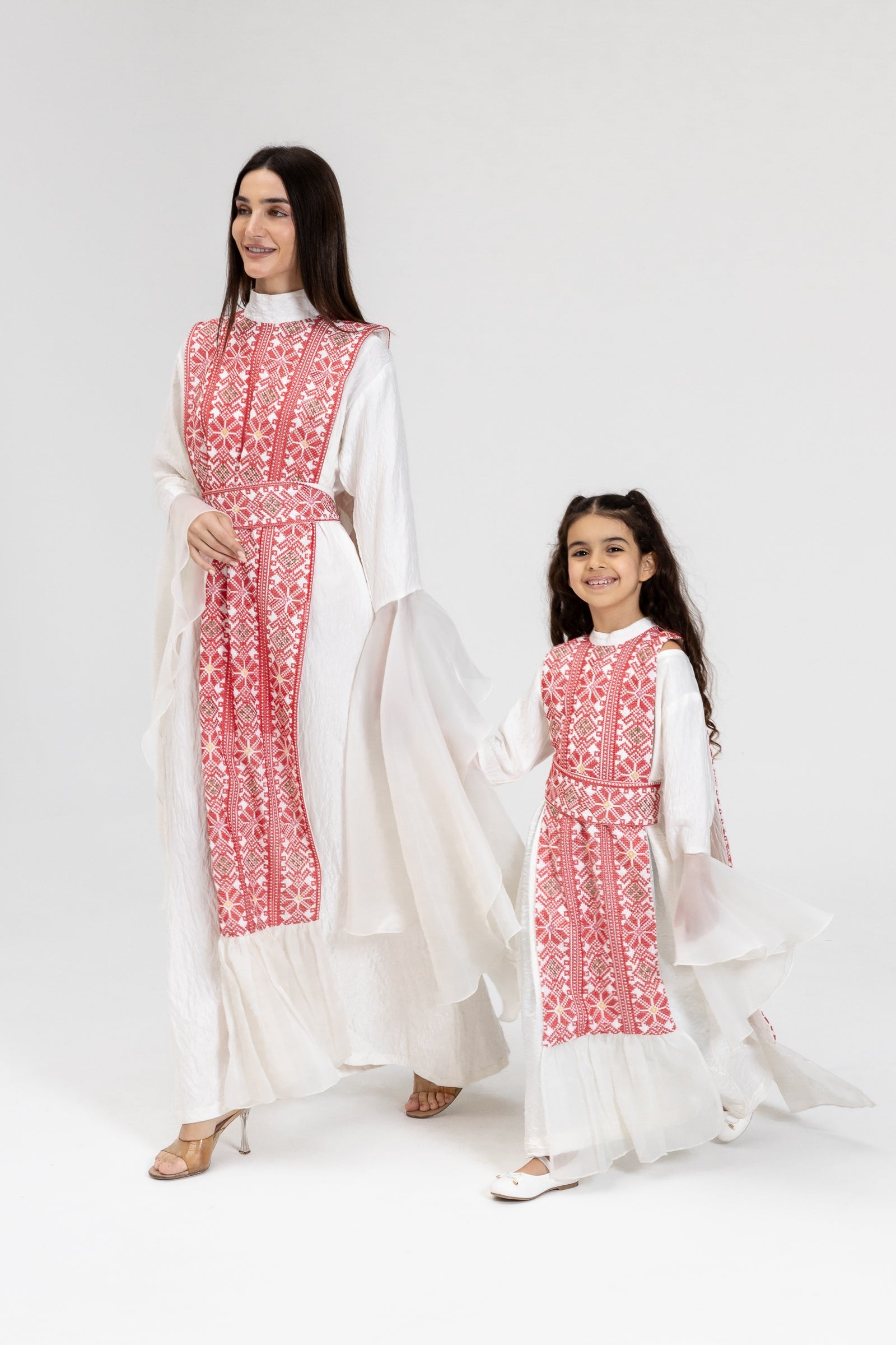Kids White Dress with Embroidered Overlay