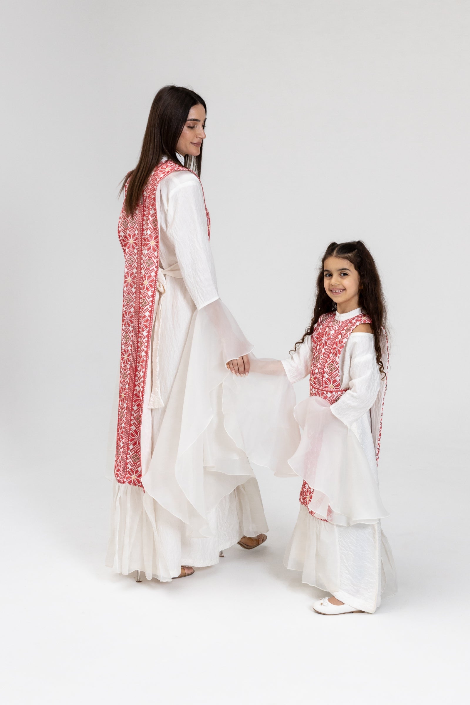 Kids White Dress with Embroidered Overlay