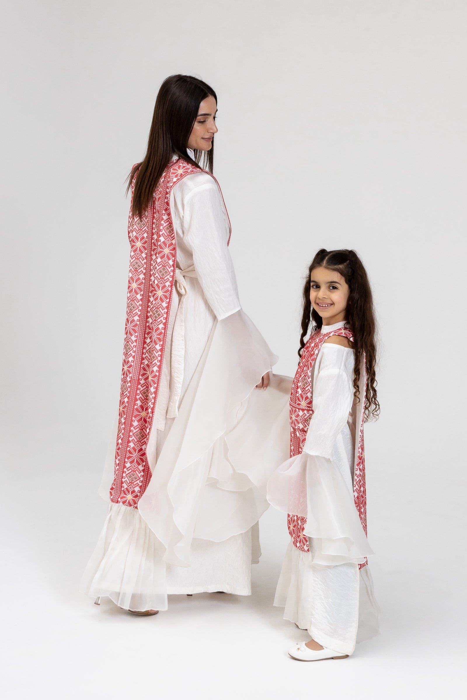 Kids White Dress with Embroidered Overlay