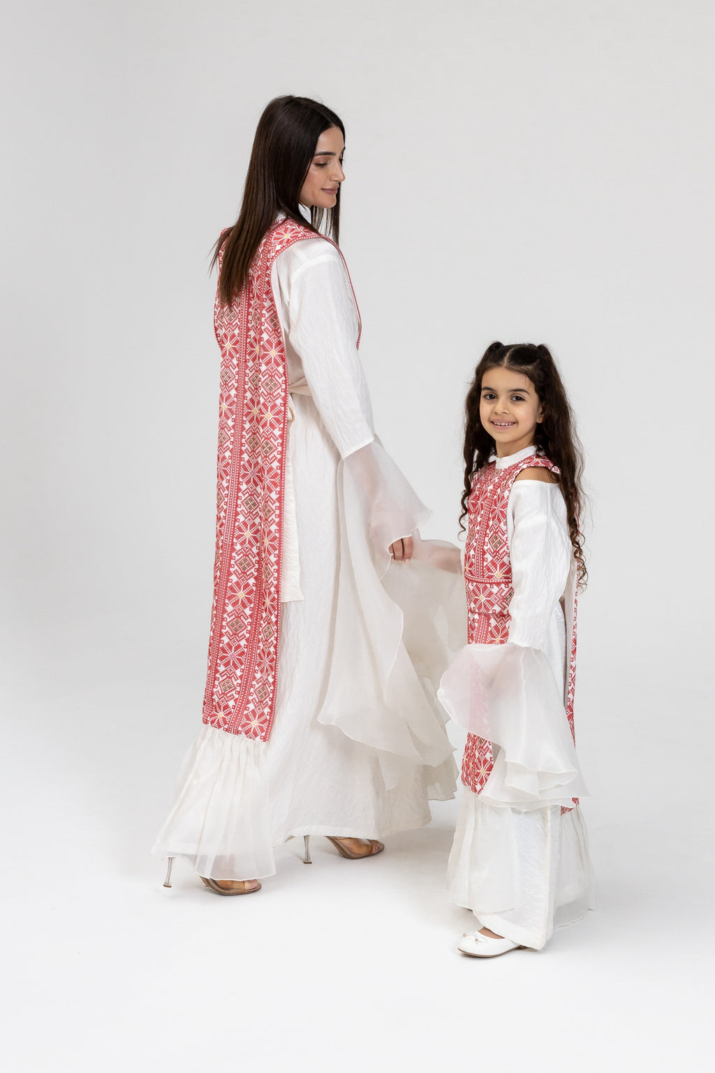 Kids White Dress with Embroidered Overlay