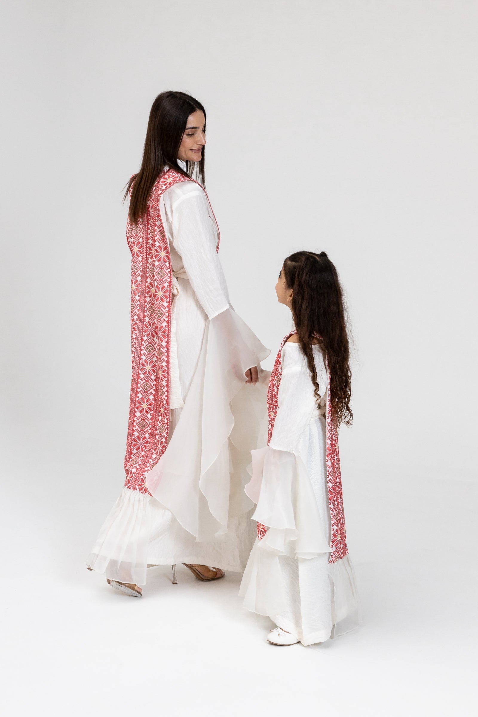 Kids White Dress with Embroidered Overlay