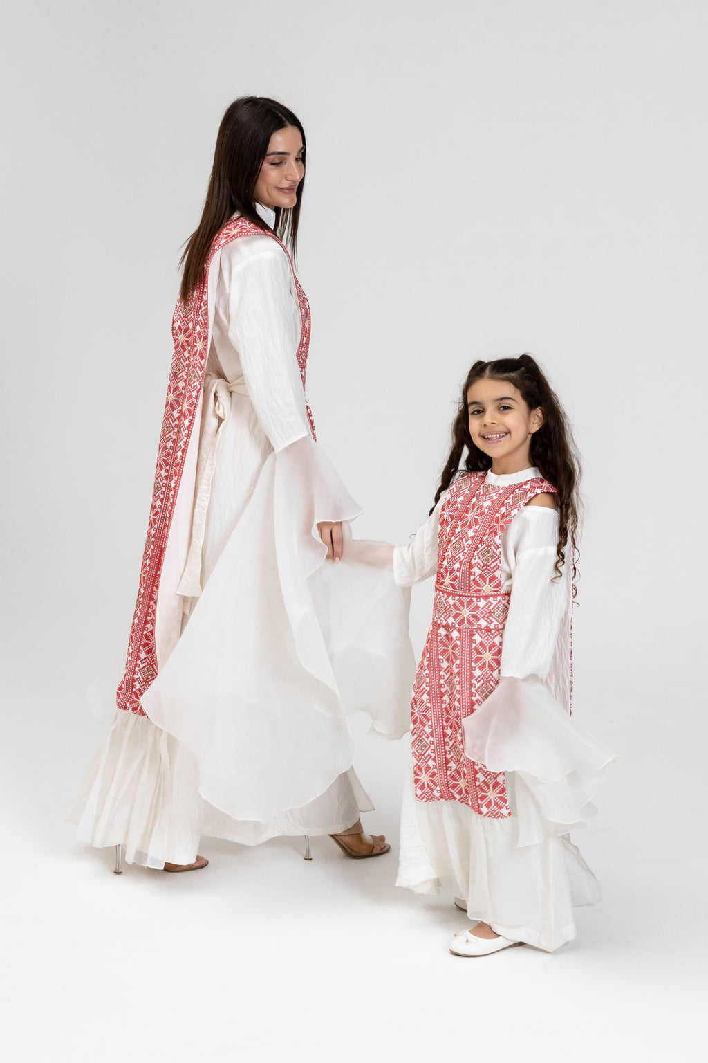 Kids White Dress with Embroidered Overlay