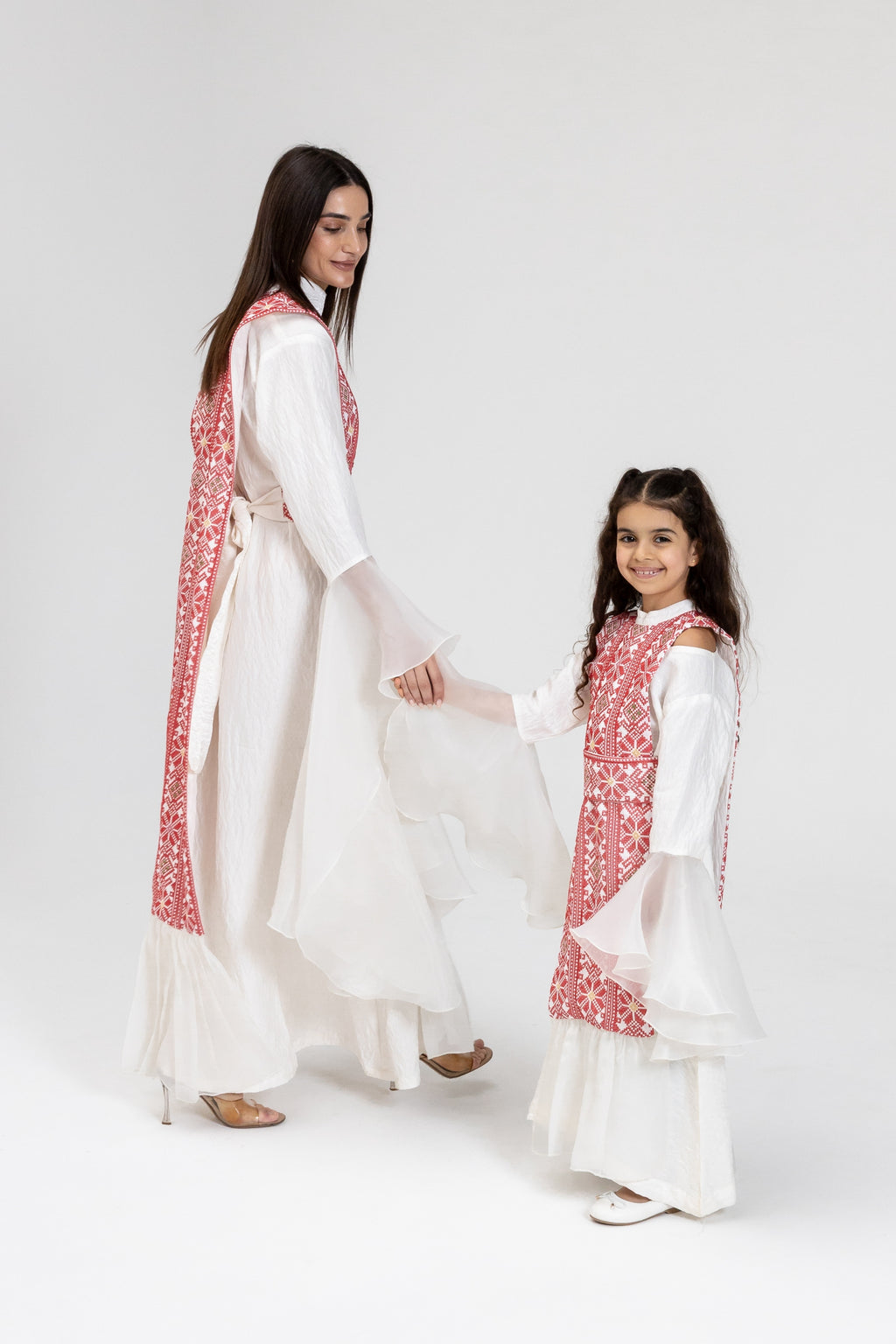 Kids White Dress with Embroidered Overlay