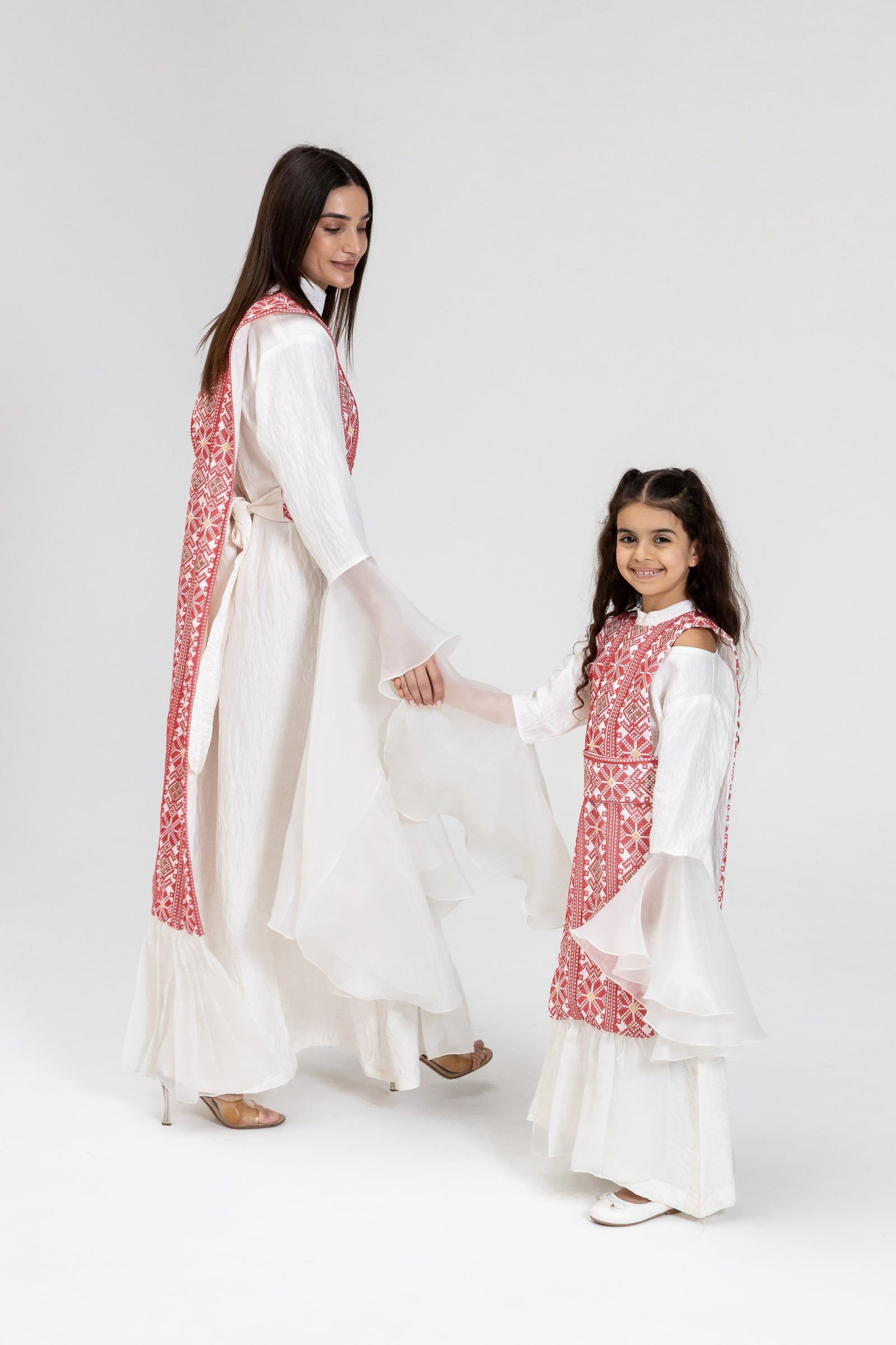 Kids White Dress with Embroidered Overlay