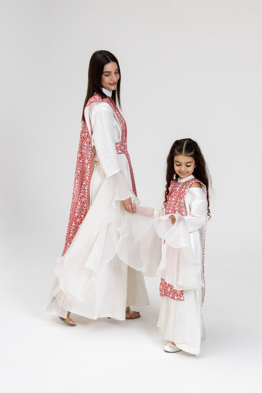 Kids White Dress with Embroidered Overlay