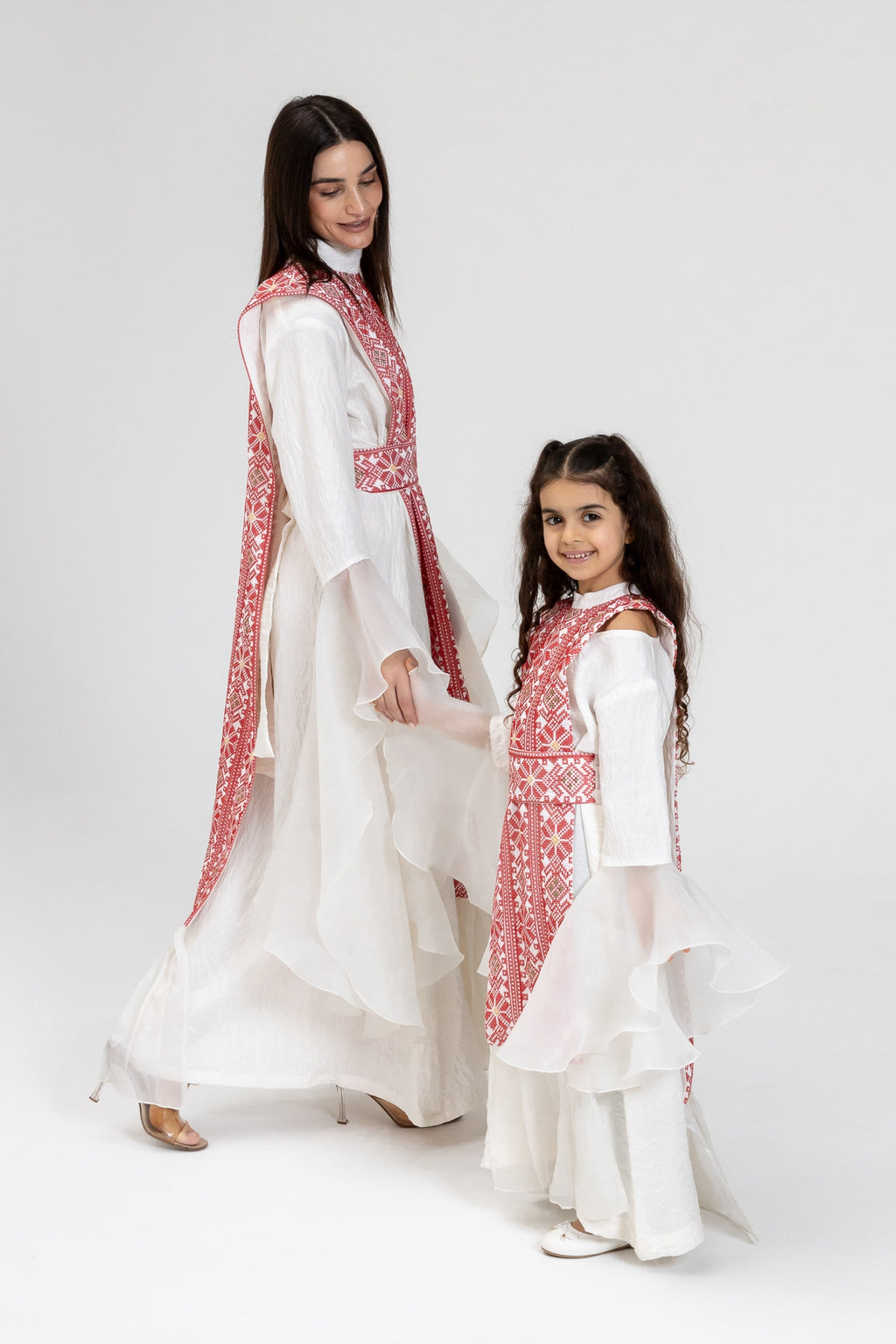 Kids White Dress with Embroidered Overlay