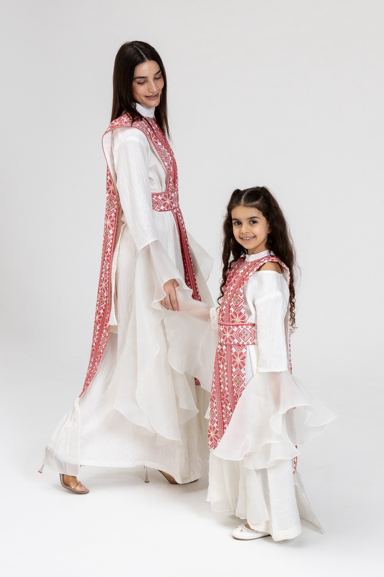 Kids White Dress with Embroidered Overlay