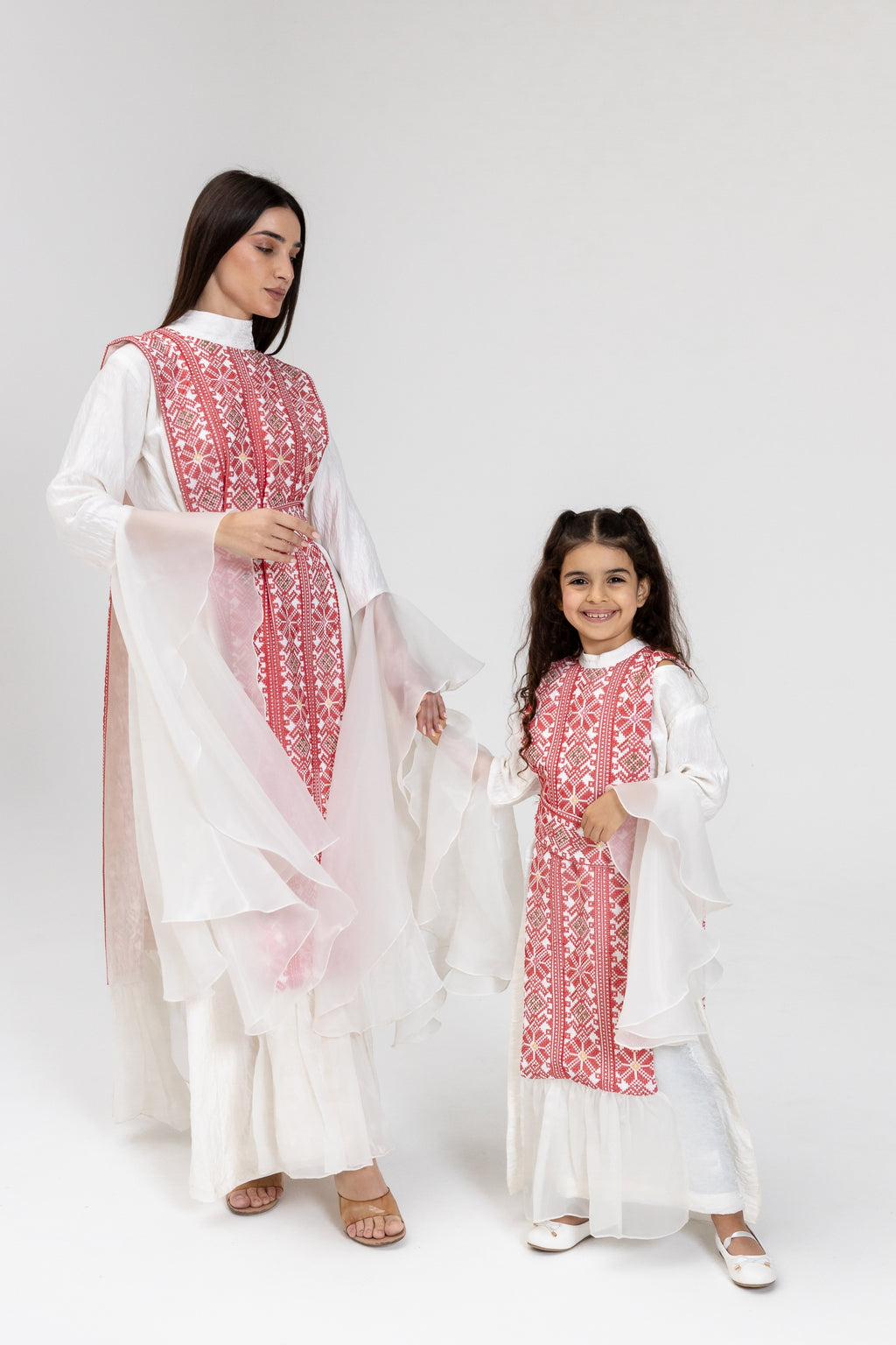 Kids White Dress with Embroidered Overlay