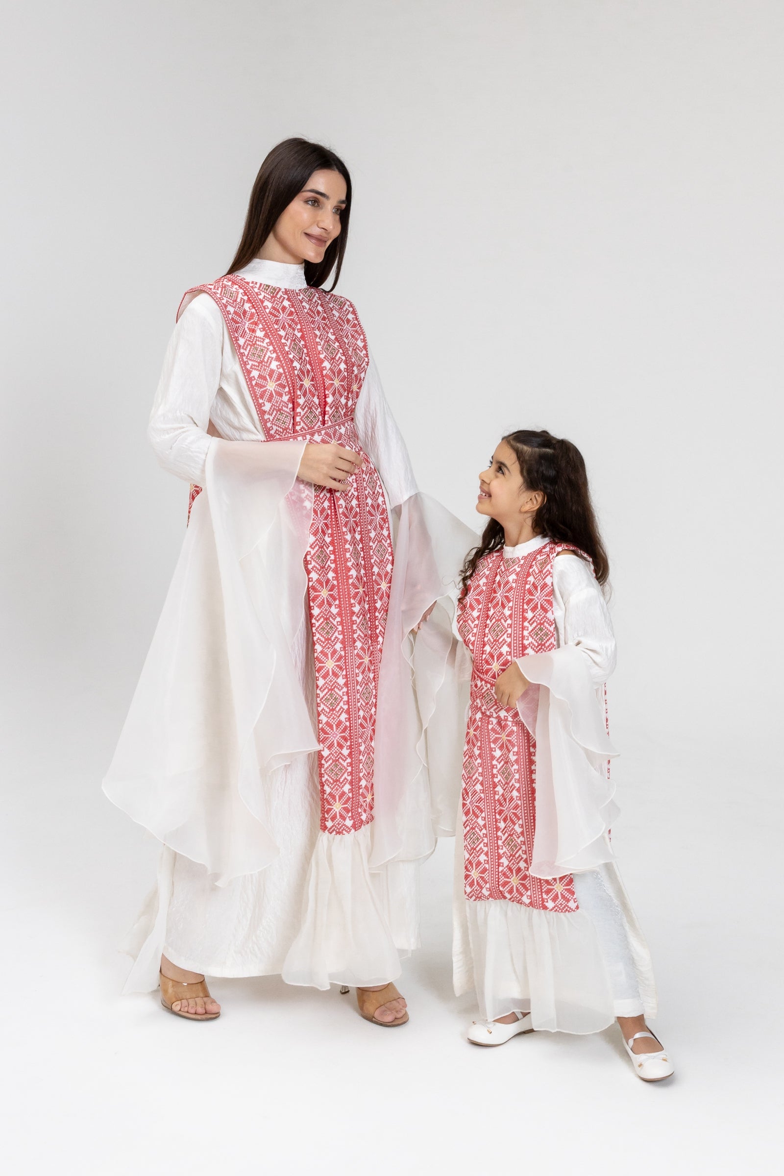Kids White Dress with Embroidered Overlay