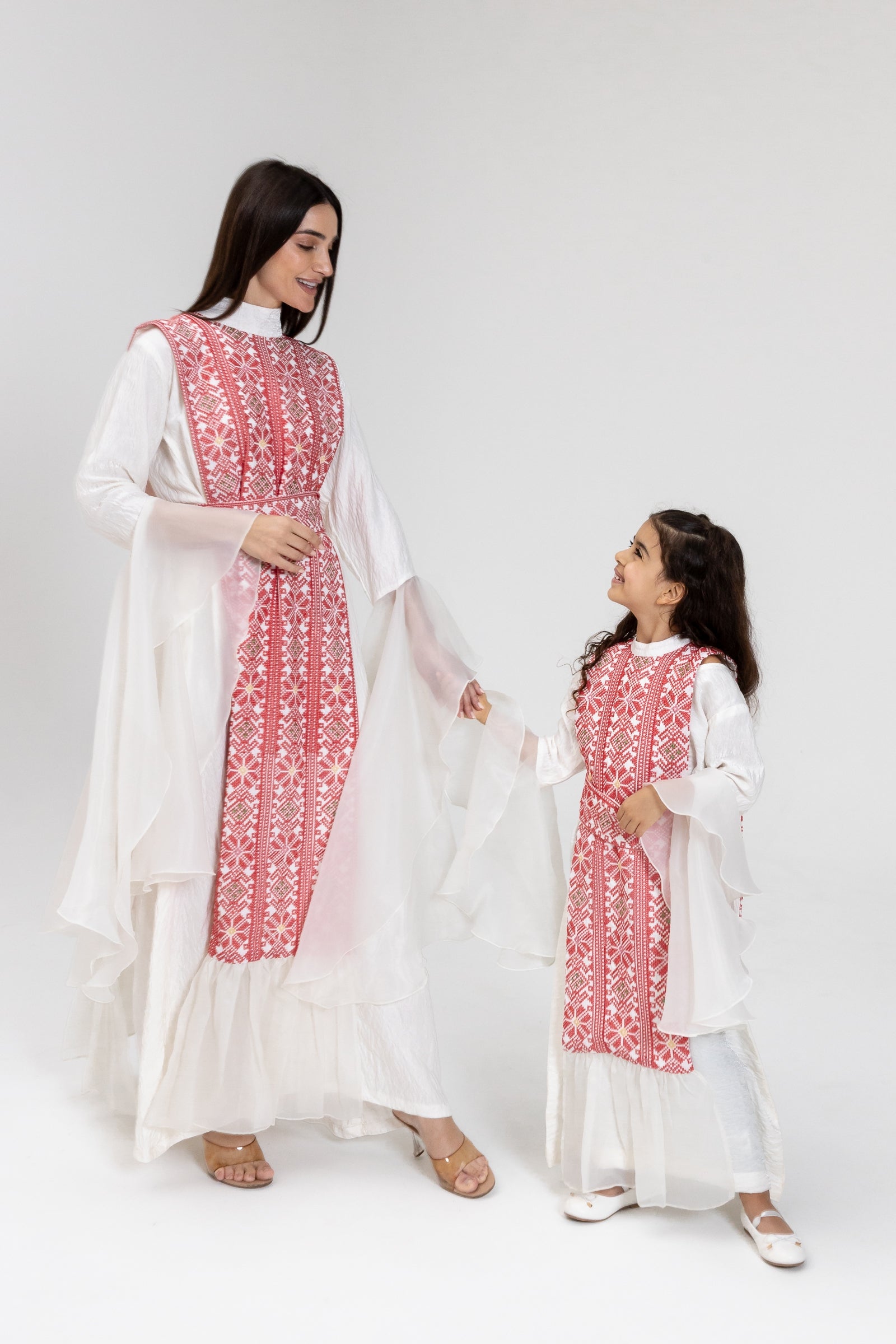 Kids White Dress with Embroidered Overlay