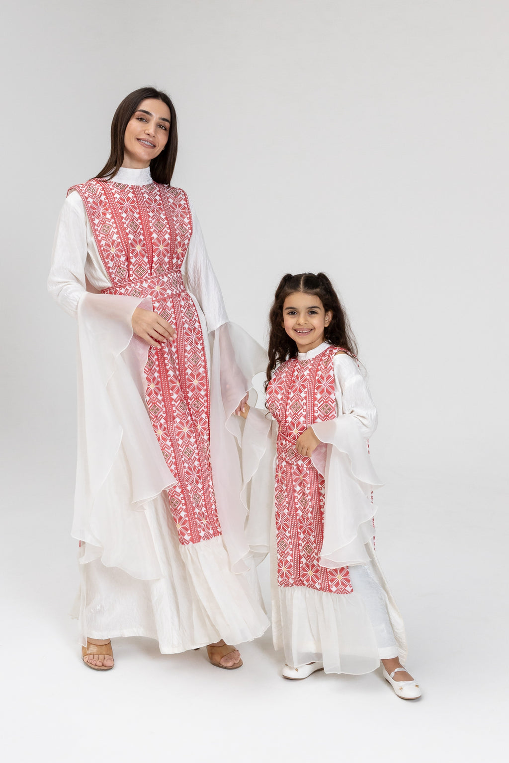 Kids White Dress with Embroidered Overlay
