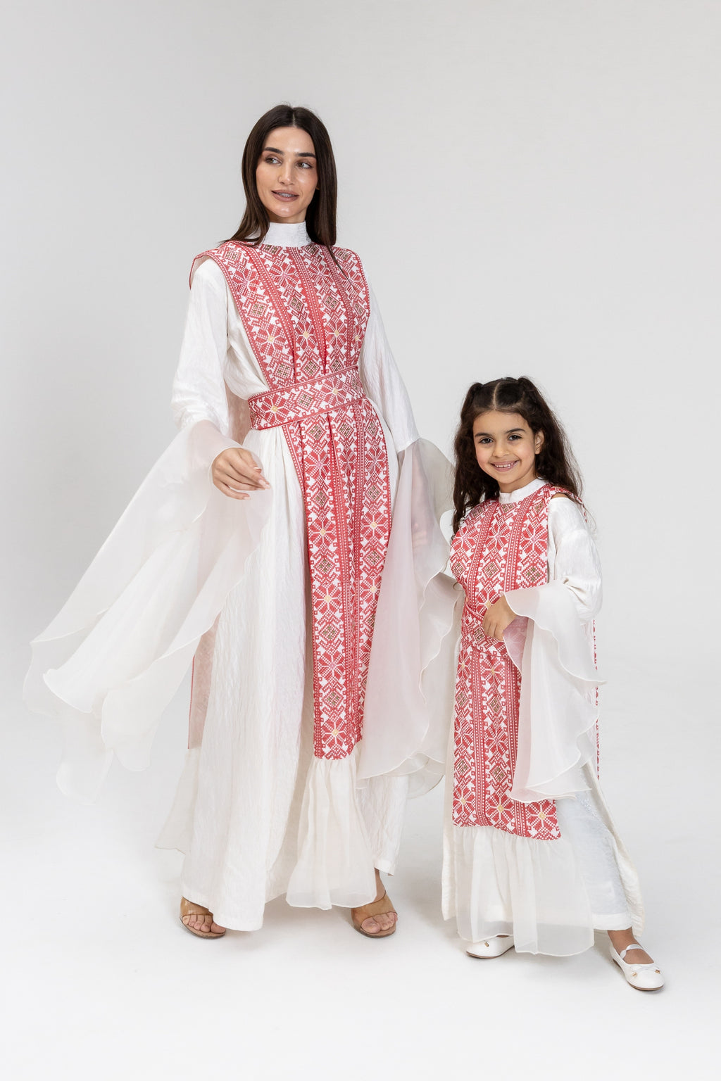 Kids White Dress with Embroidered Overlay
