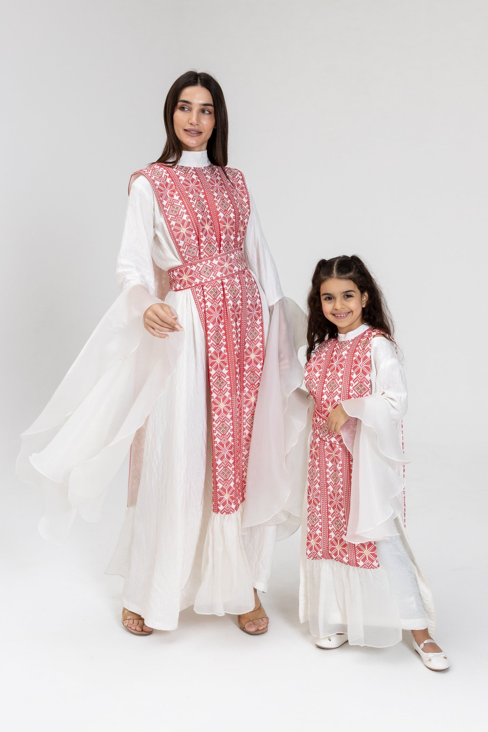 Kids White Dress with Embroidered Overlay