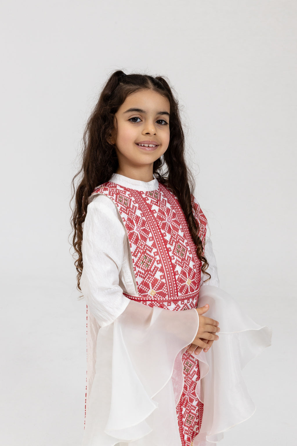 Kids White Dress with Embroidered Overlay