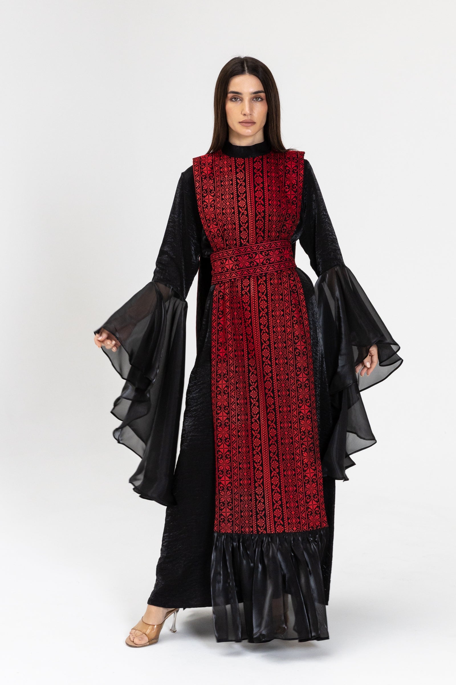 Black Dress with Embroidered Overlay