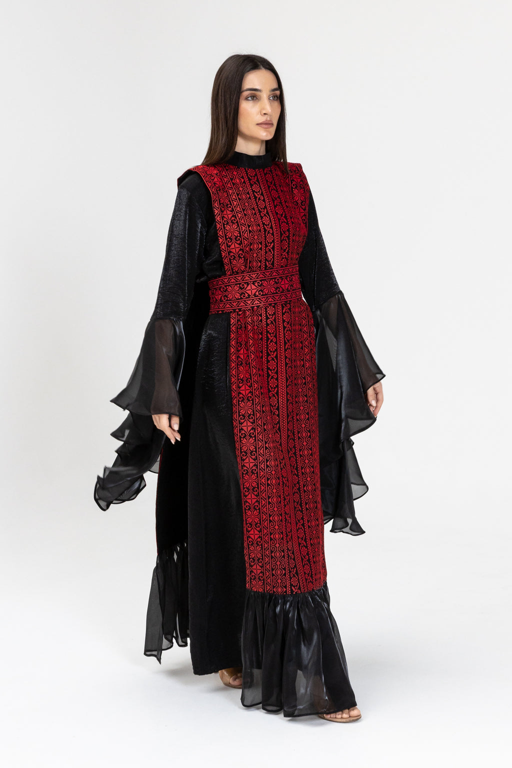 Black Dress with Embroidered Overlay