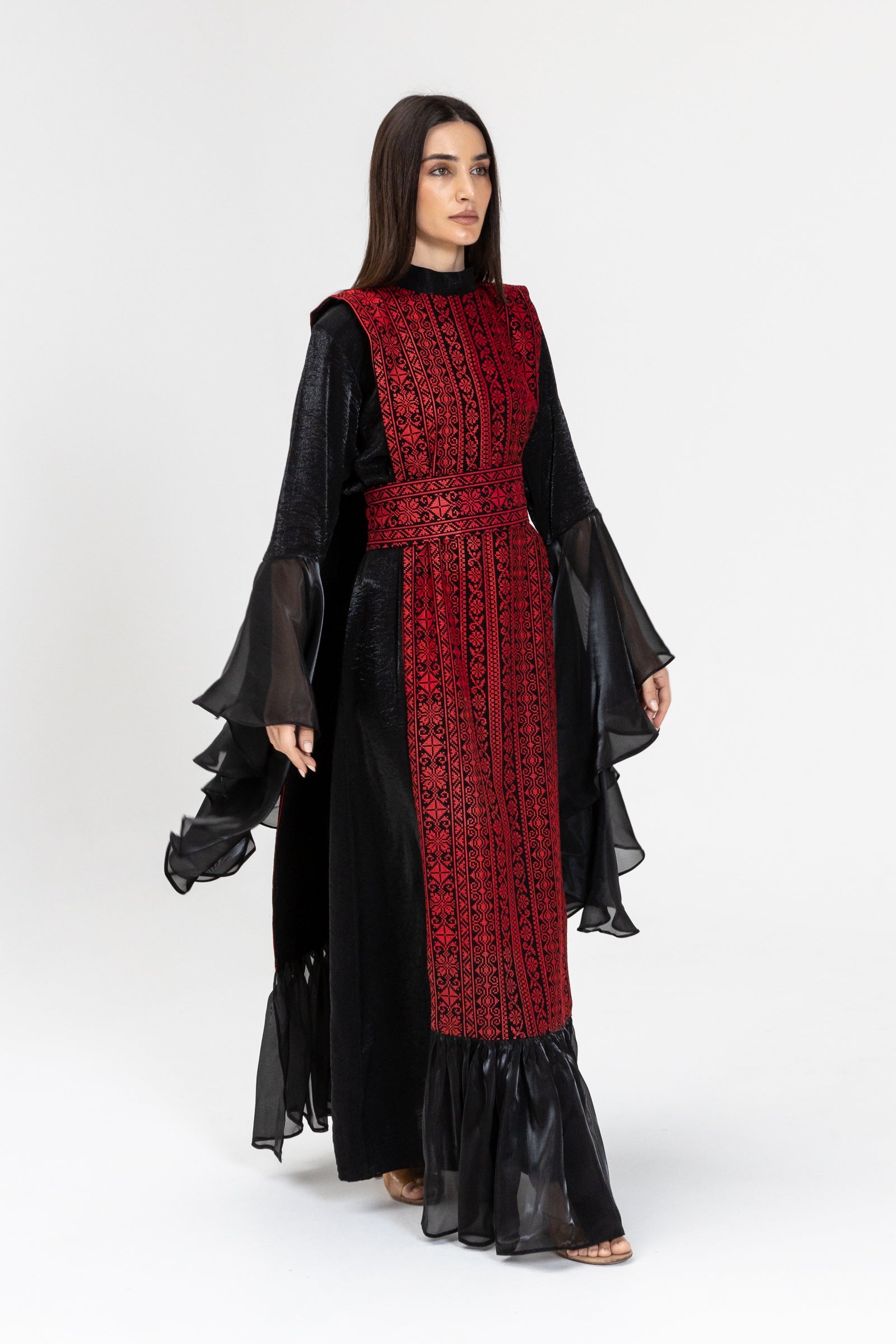 Black Dress with Embroidered Overlay