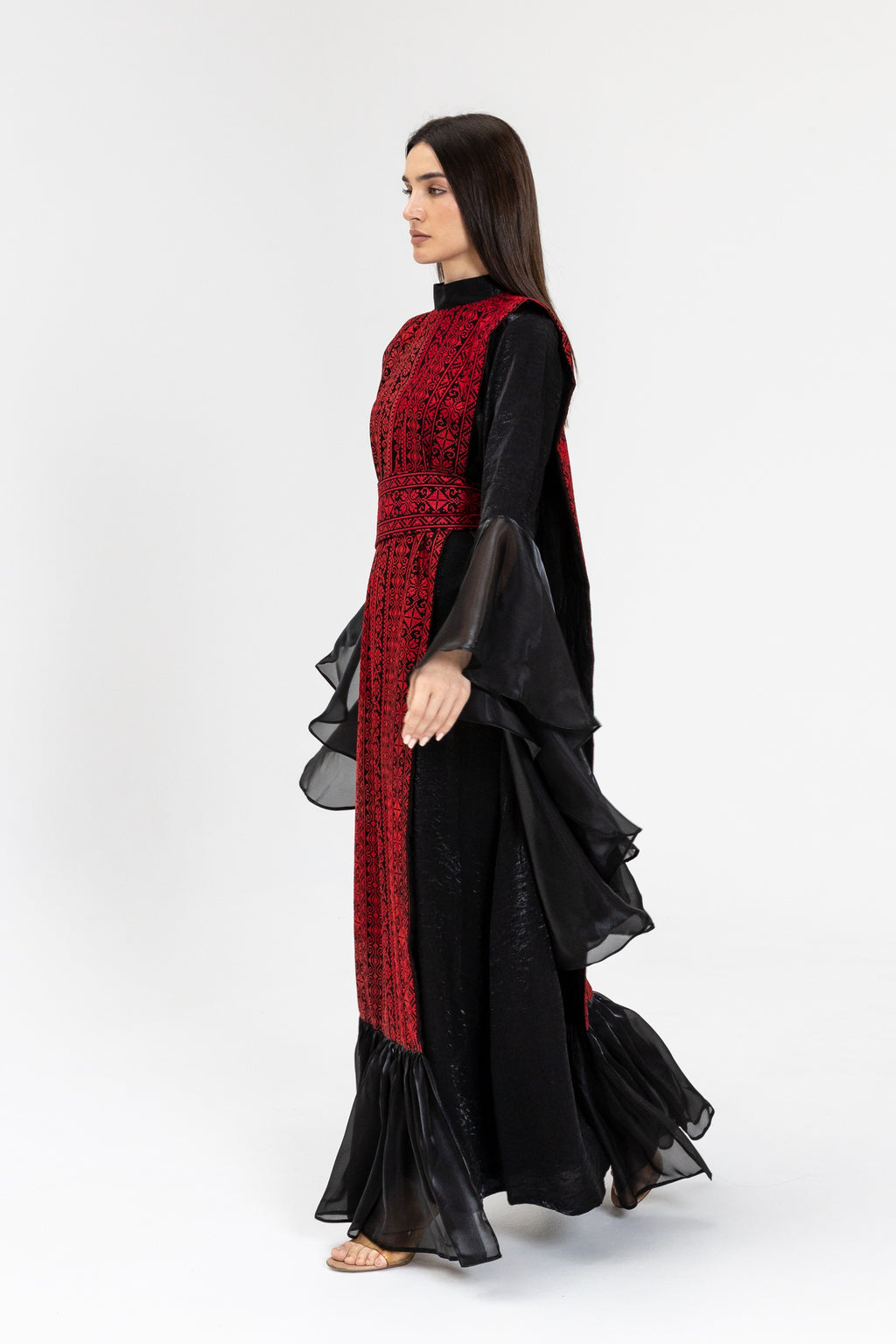 Black Dress with Embroidered Overlay