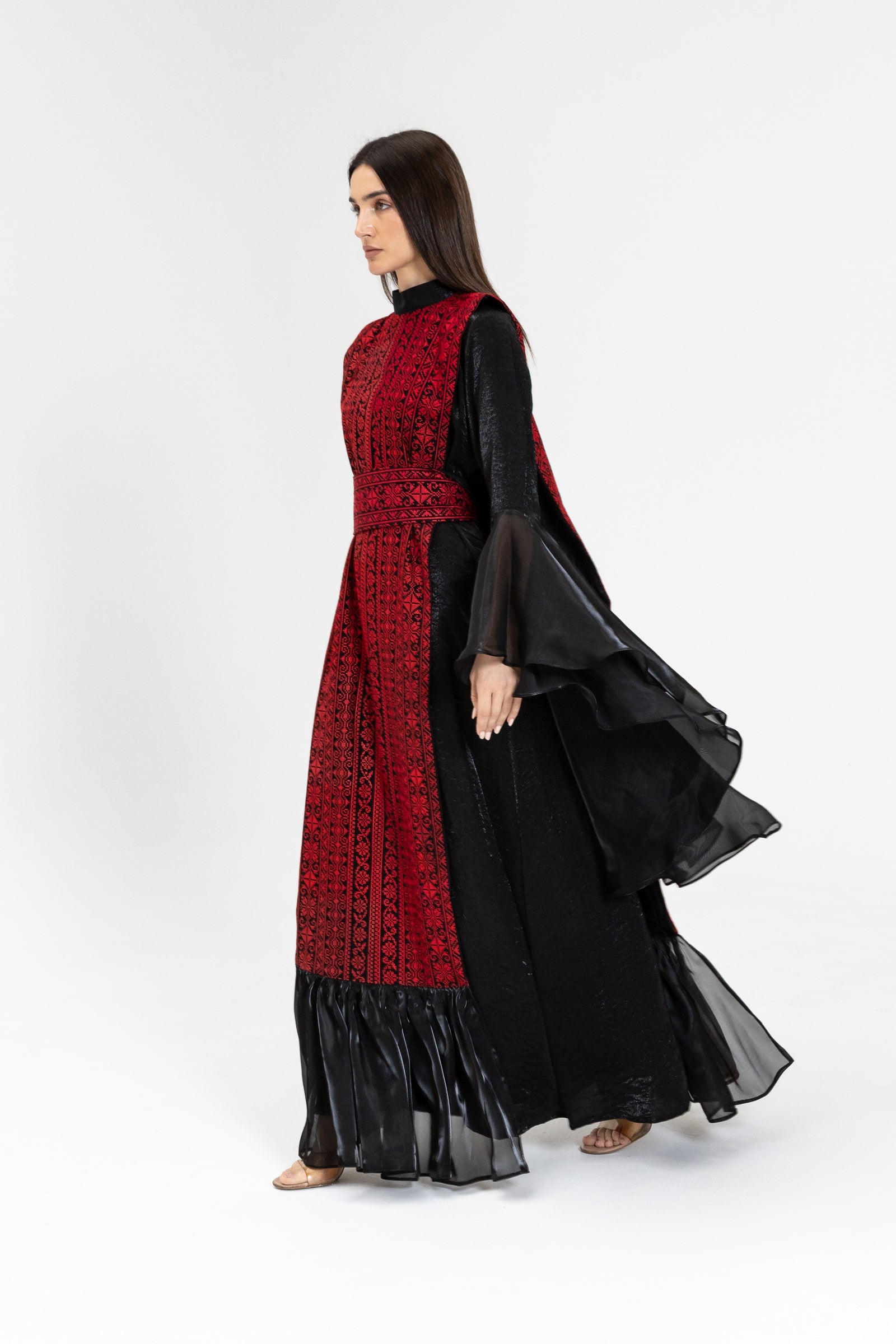 Black Dress with Embroidered Overlay