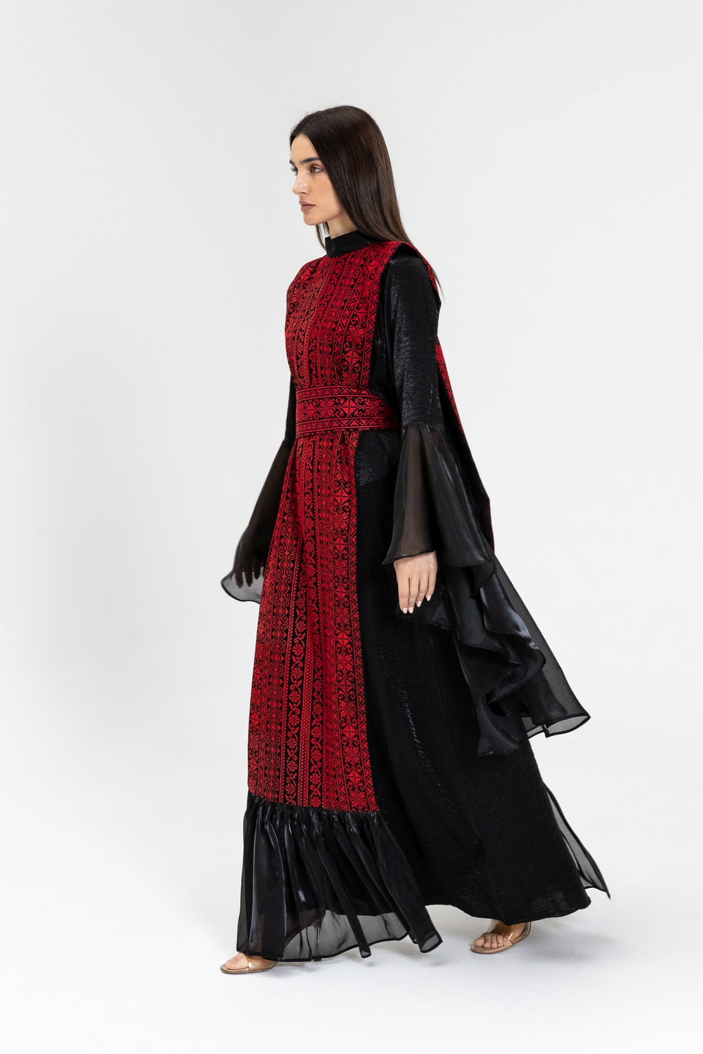 Black Dress with Embroidered Overlay