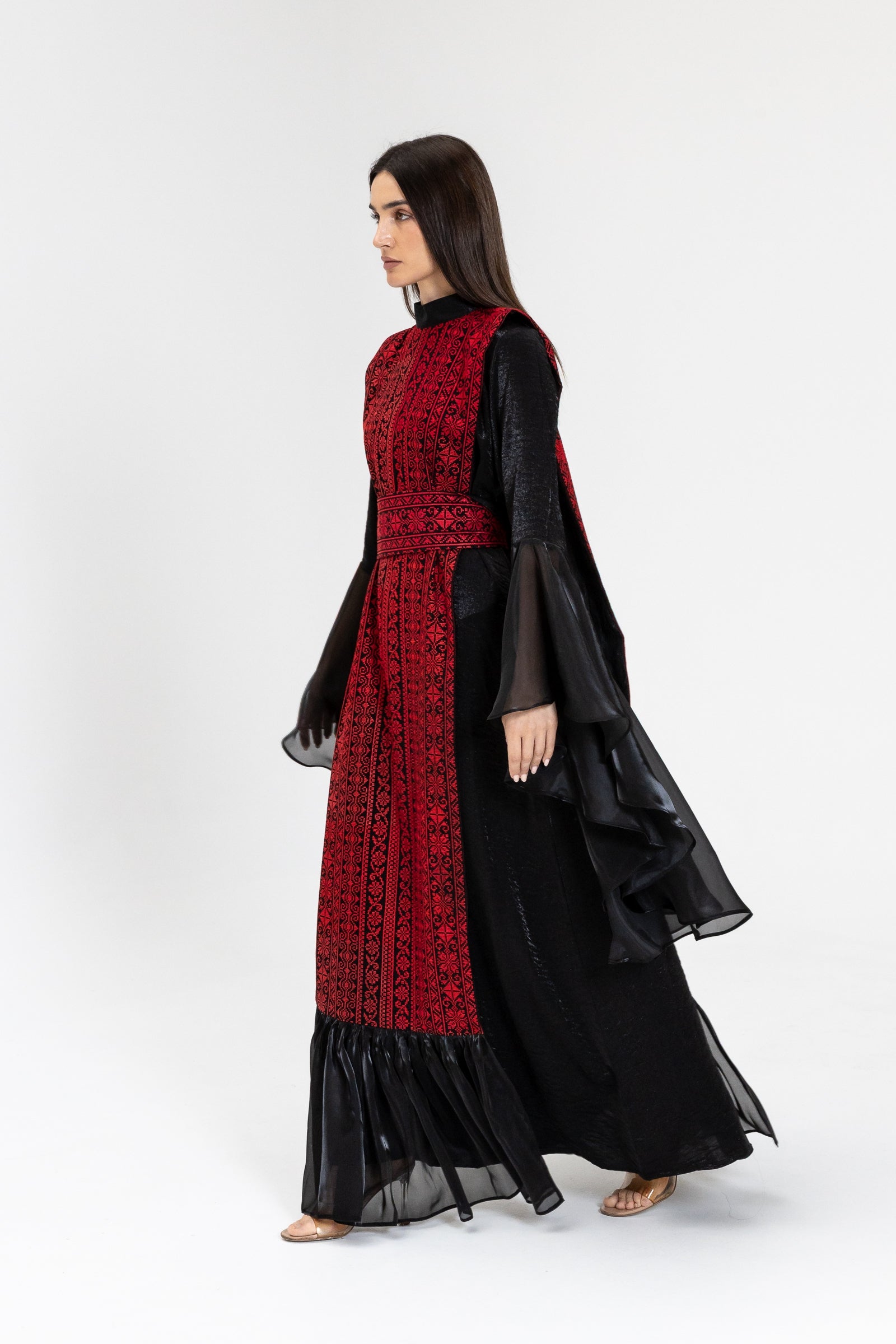 Black Dress with Embroidered Overlay
