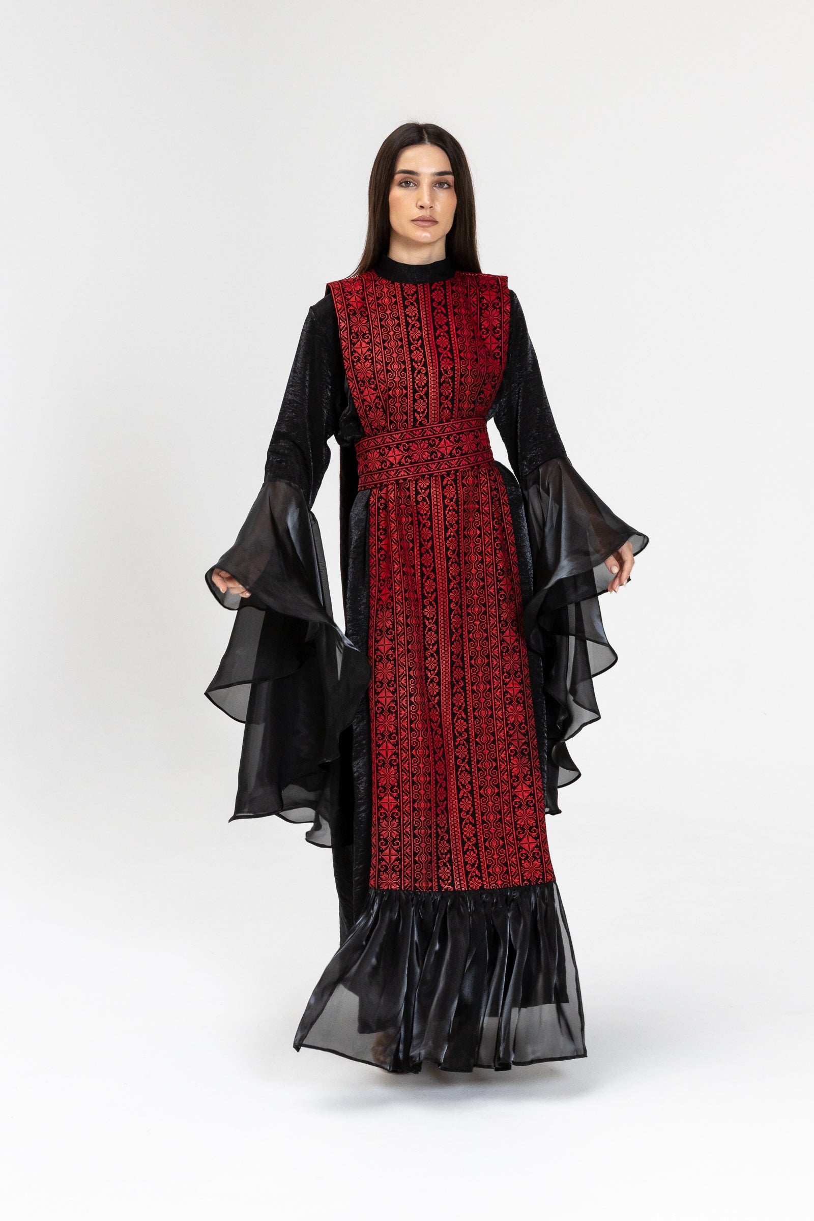 Black Dress with Embroidered Overlay