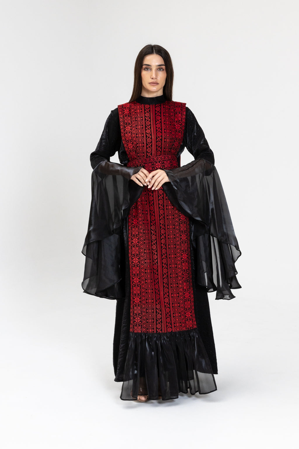Black Dress with Embroidered Overlay