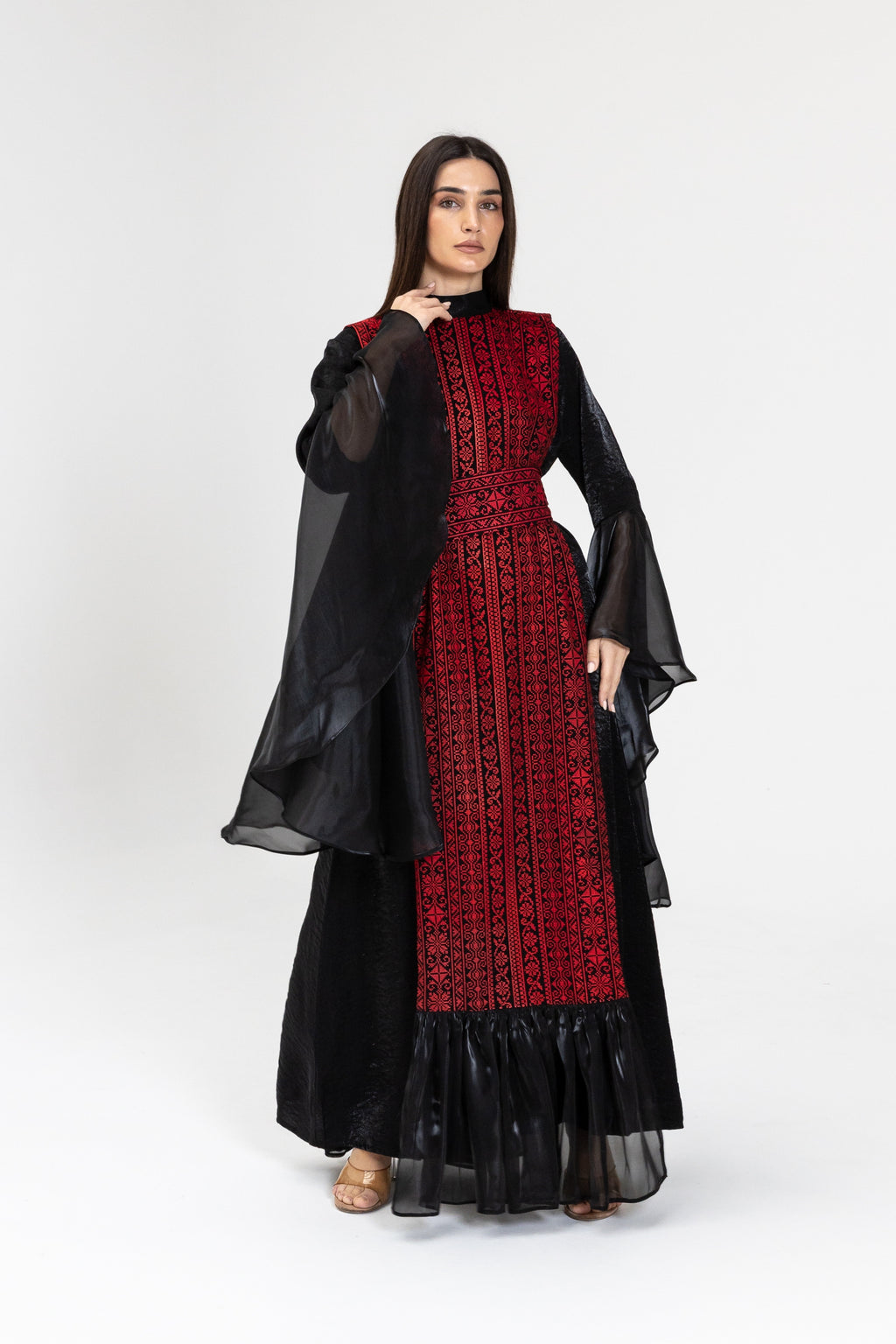 Black Dress with Embroidered Overlay