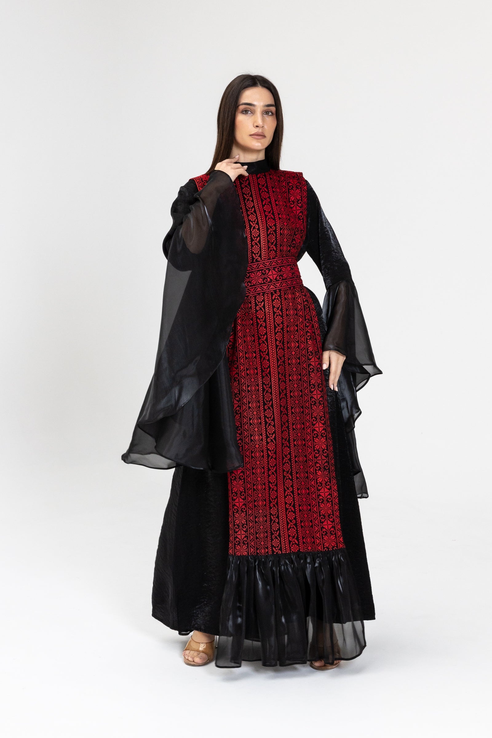 Black Dress with Embroidered Overlay