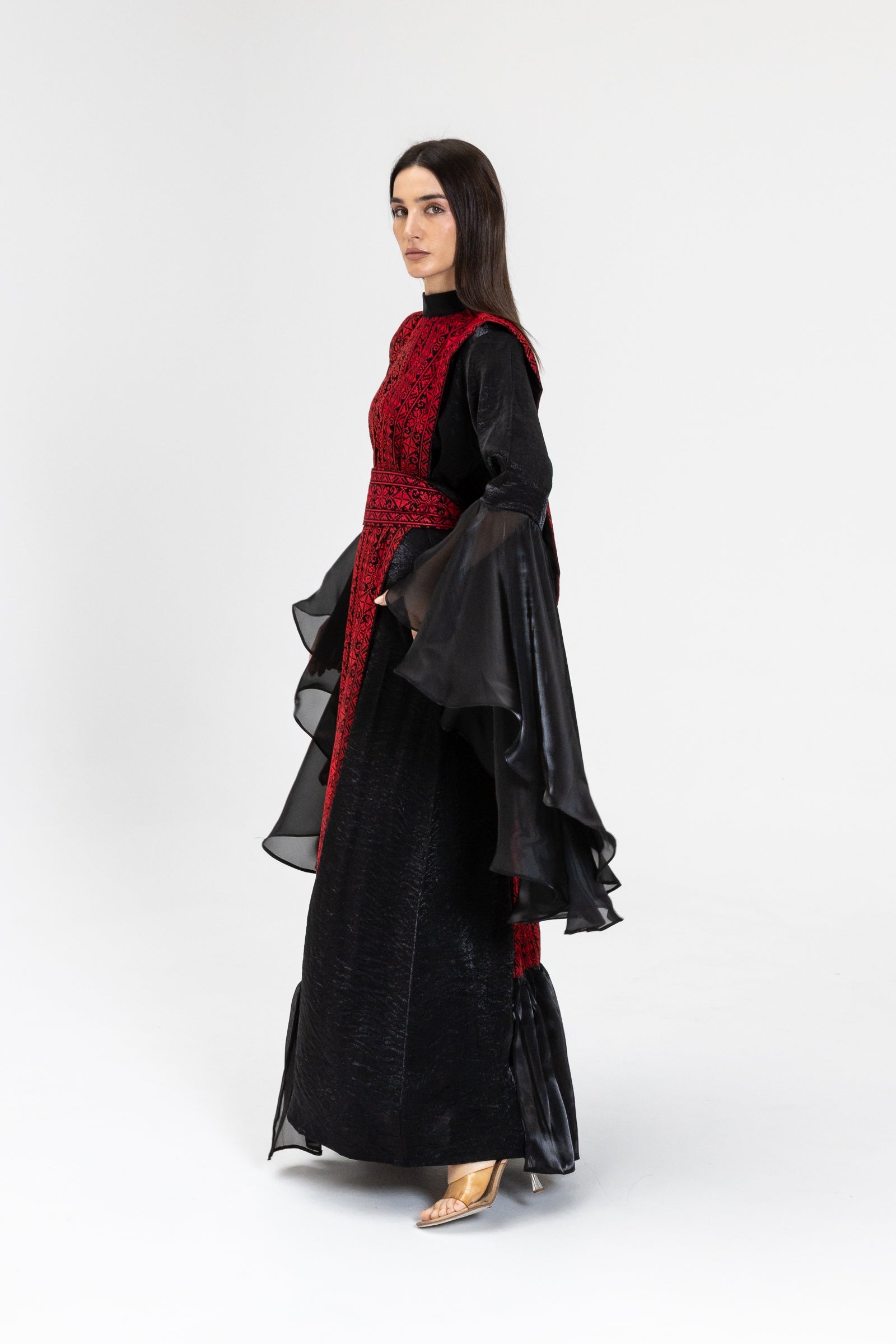 Black Dress with Embroidered Overlay