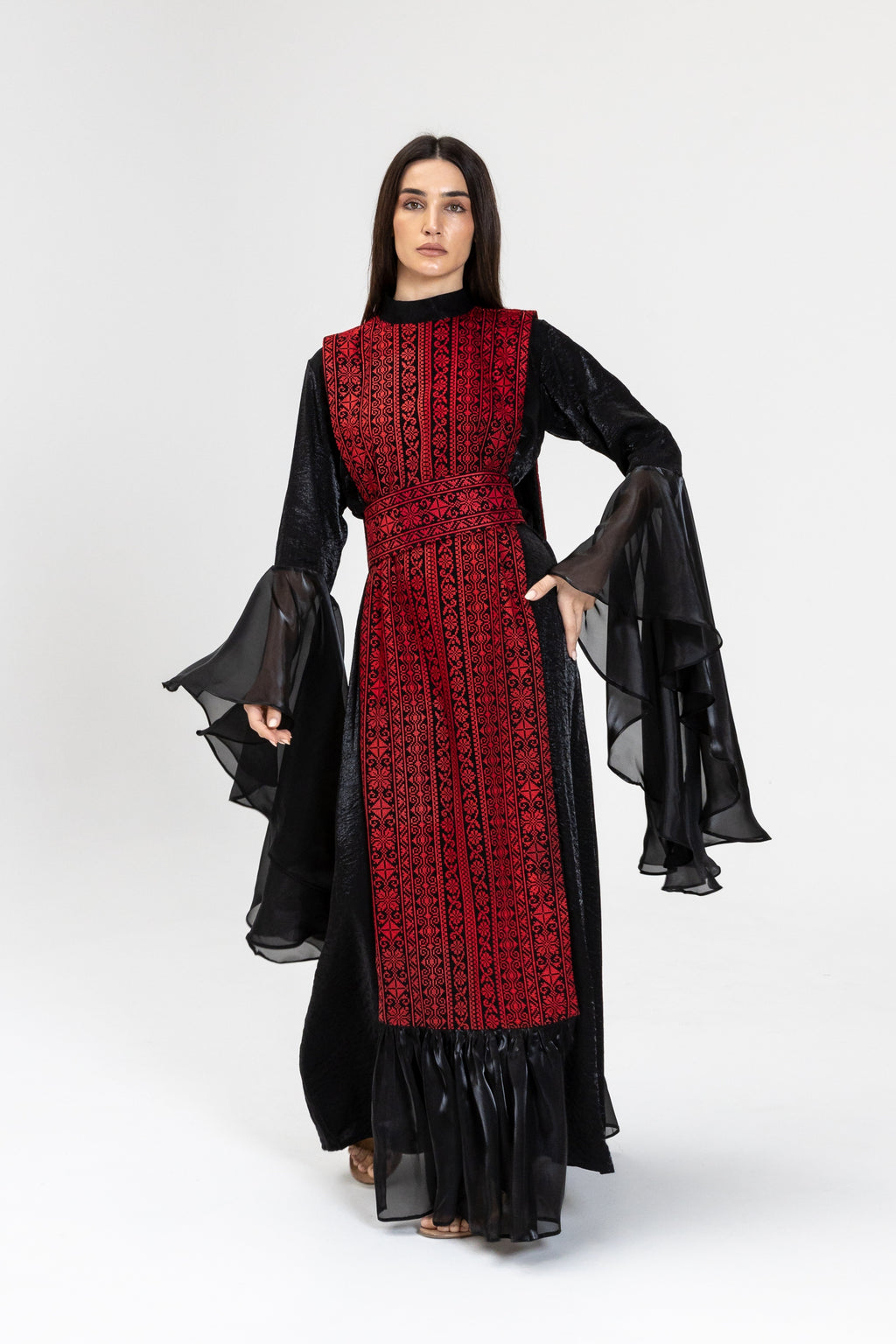 Black Dress with Embroidered Overlay