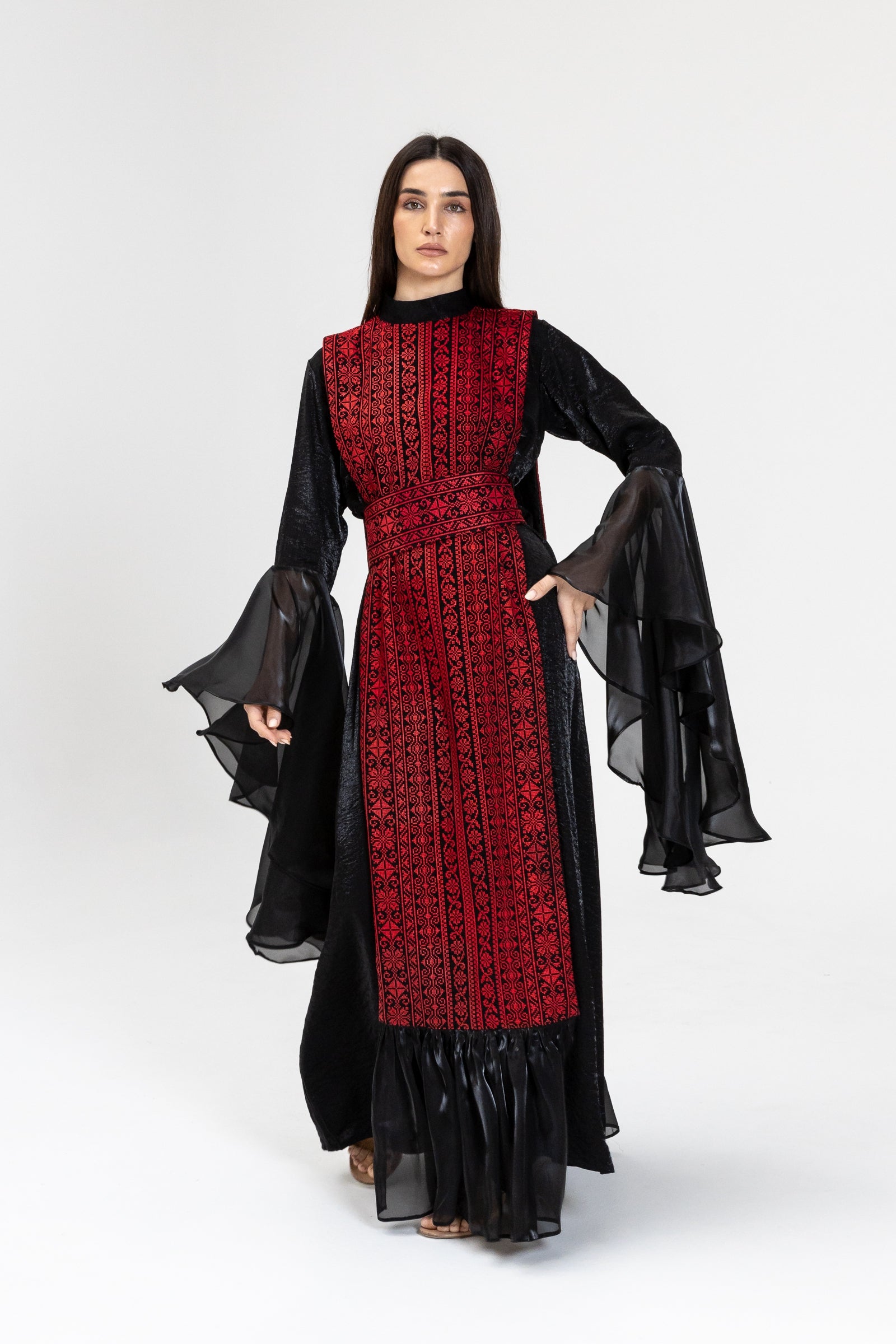 Black Dress with Embroidered Overlay