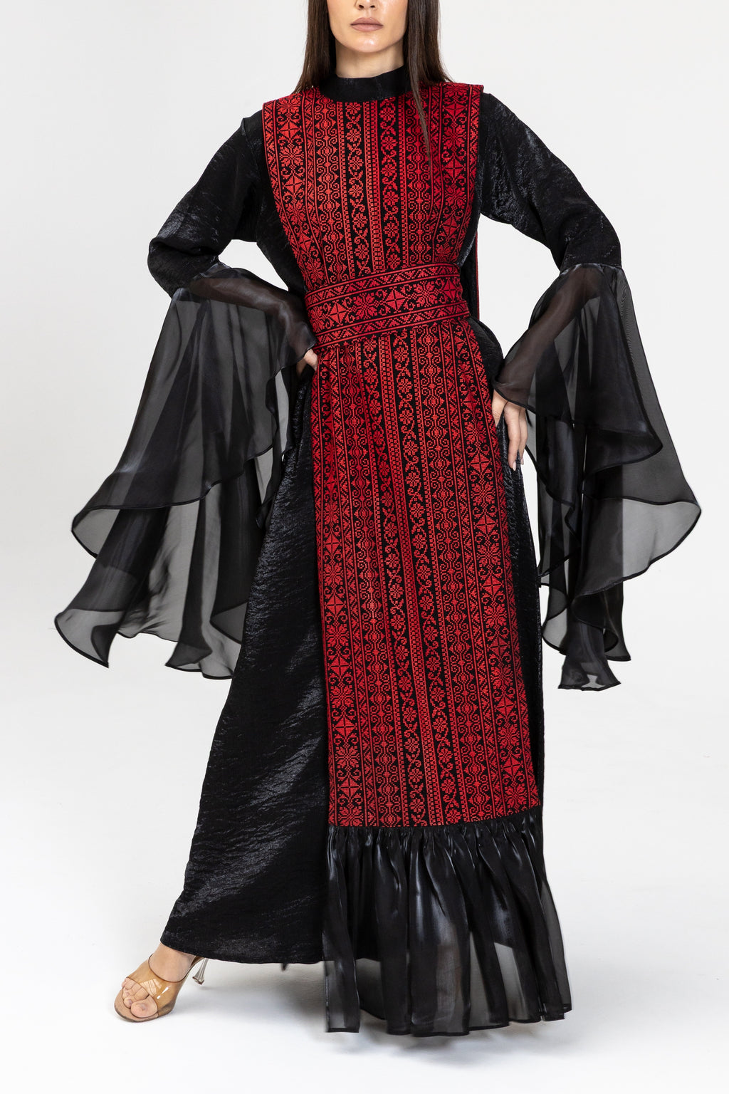 Black Dress with Embroidered Overlay