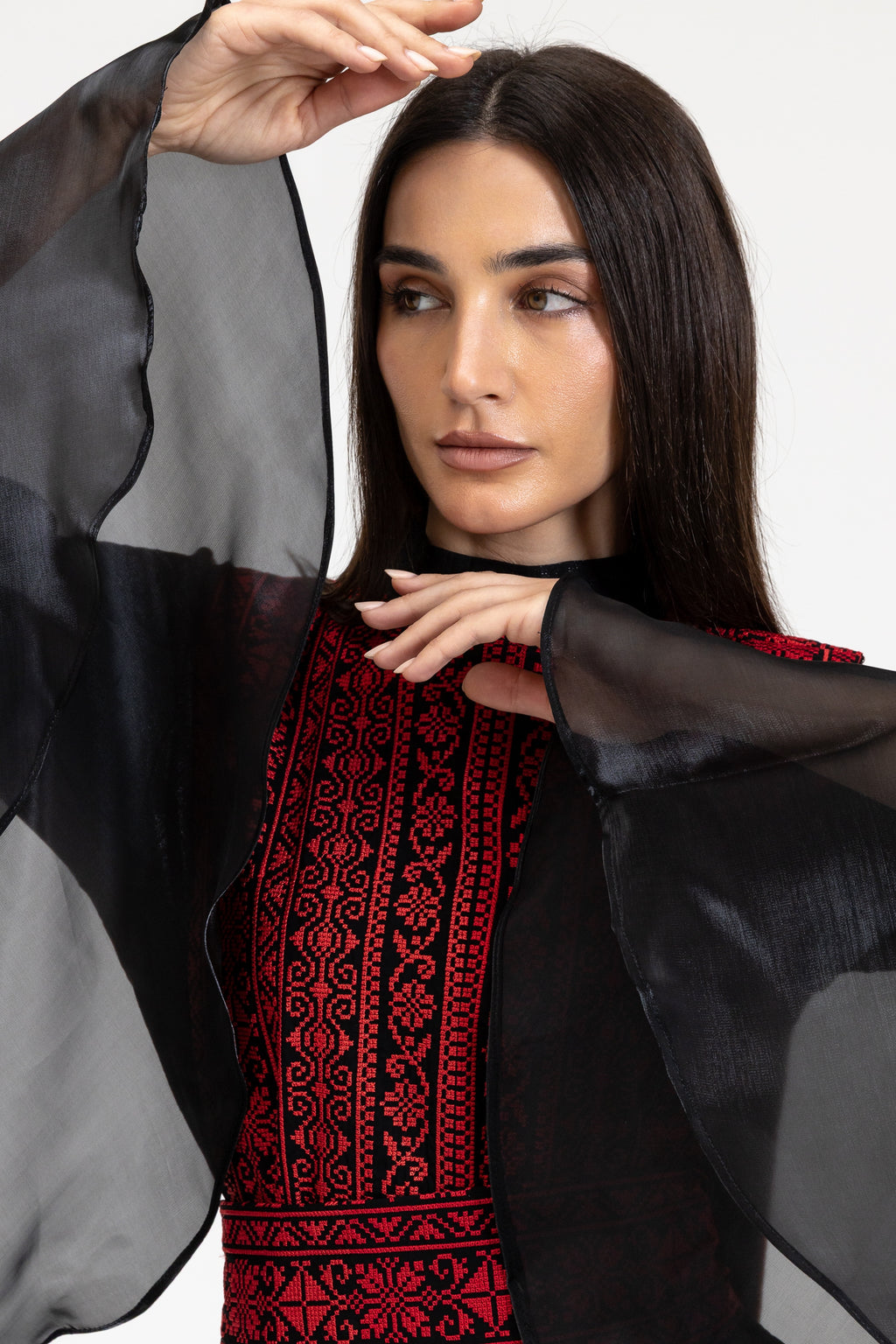 Black Dress with Embroidered Overlay